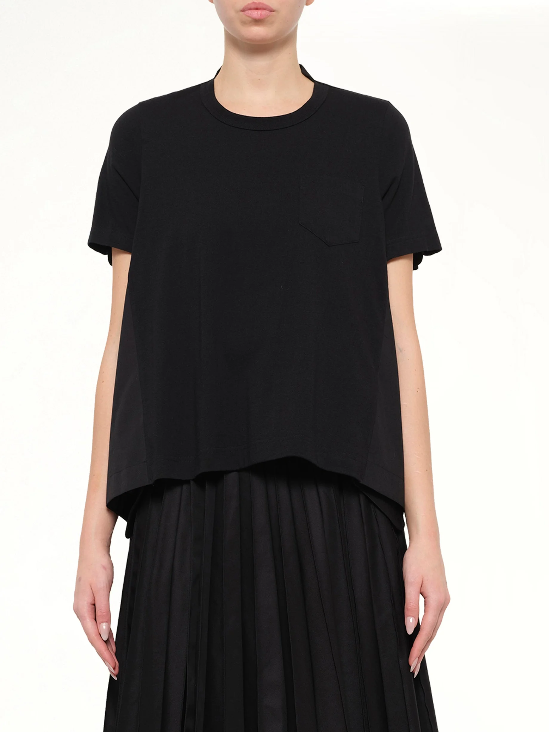 Cotton Poplin x Cotton Jersey T-Shirt in Black - 1