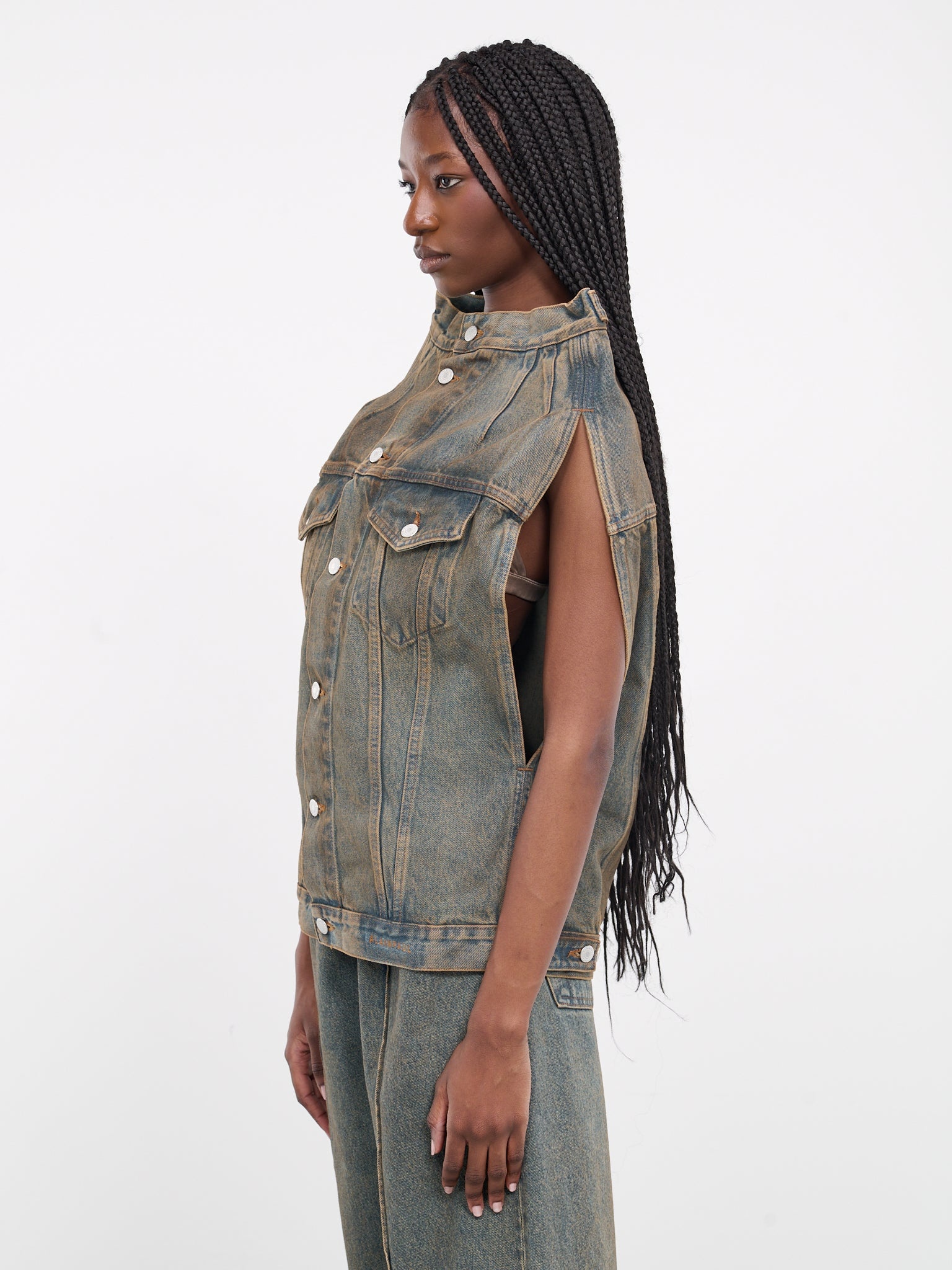 Denim Wide Neck Vest - 2