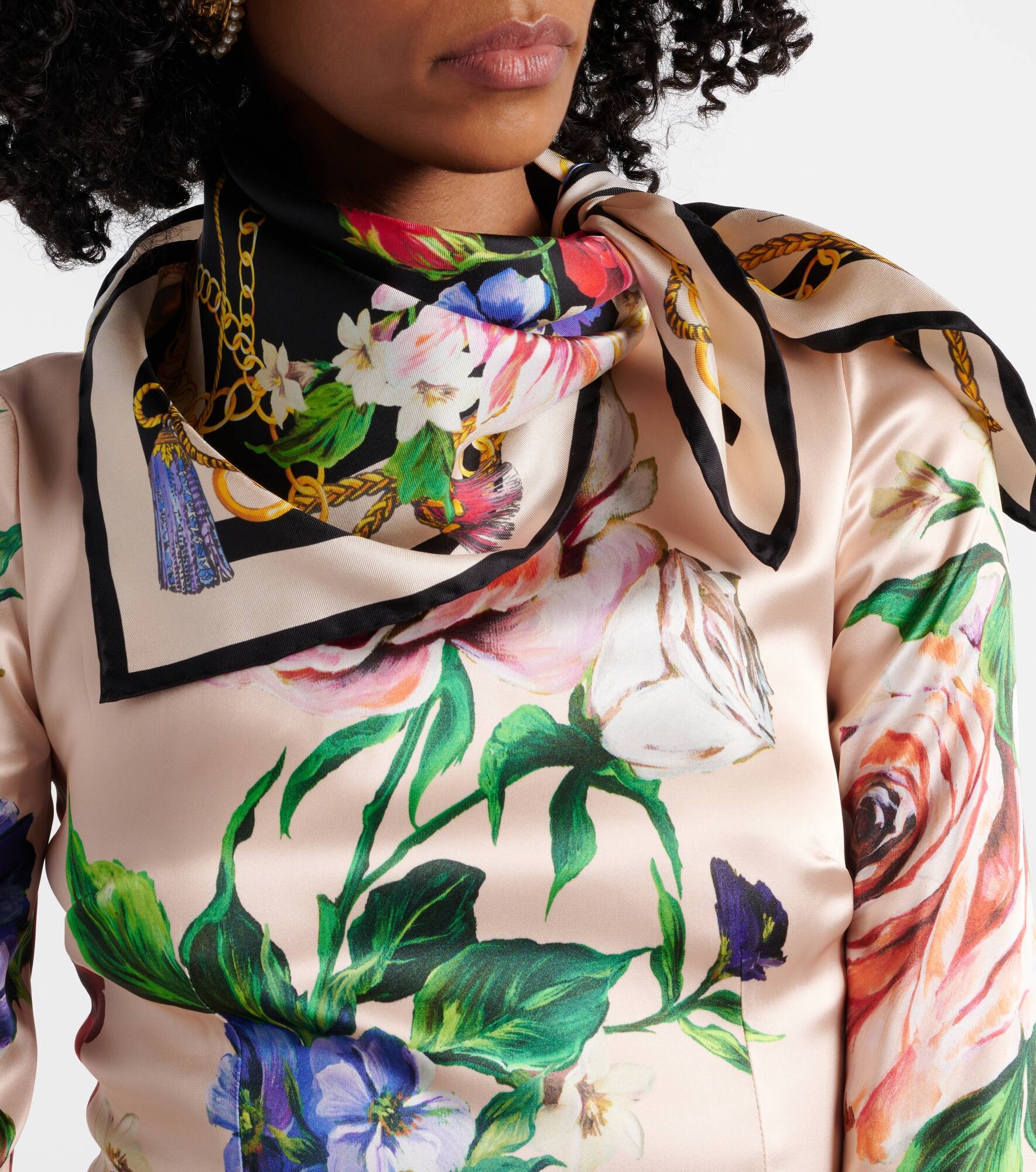 Floral silk twill scarf - 2