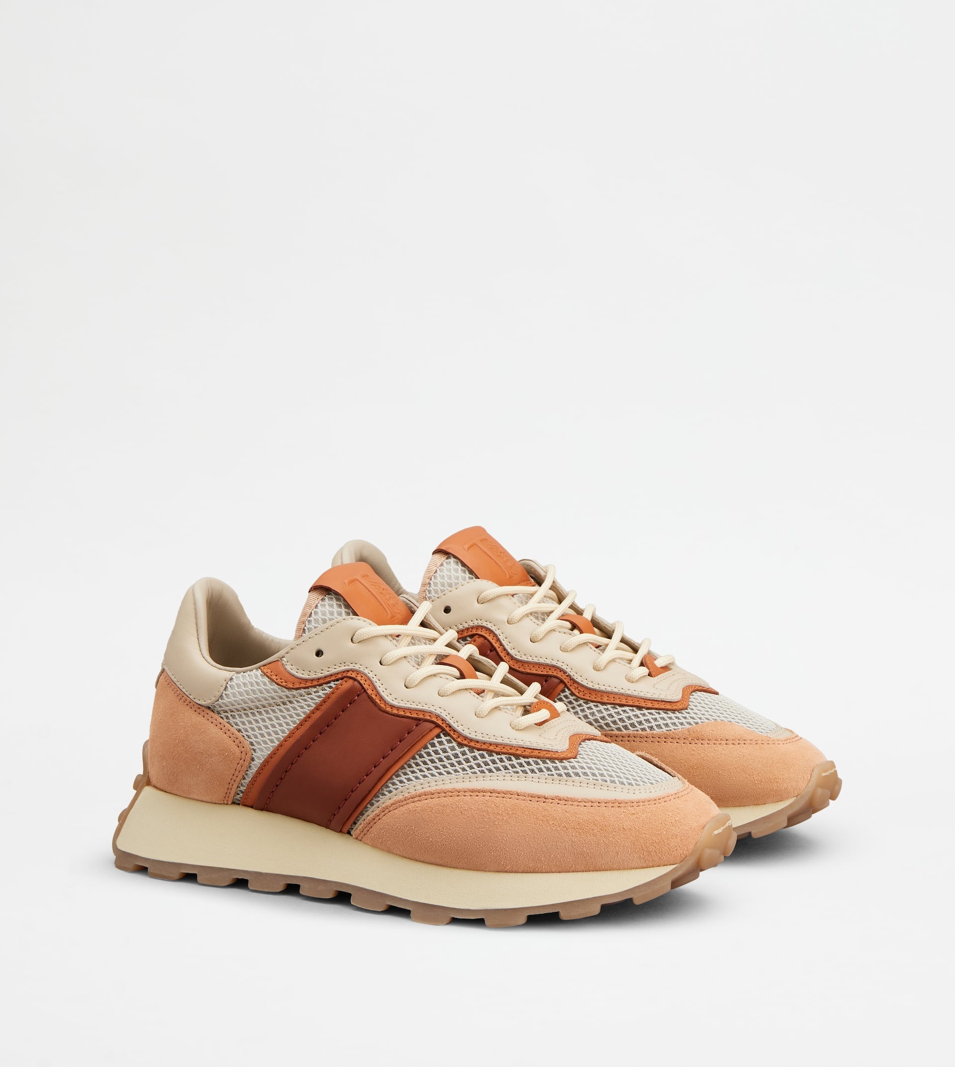 SNEAKERS IN SUEDE AND FABRIC - BEIGE, ORANGE - 3