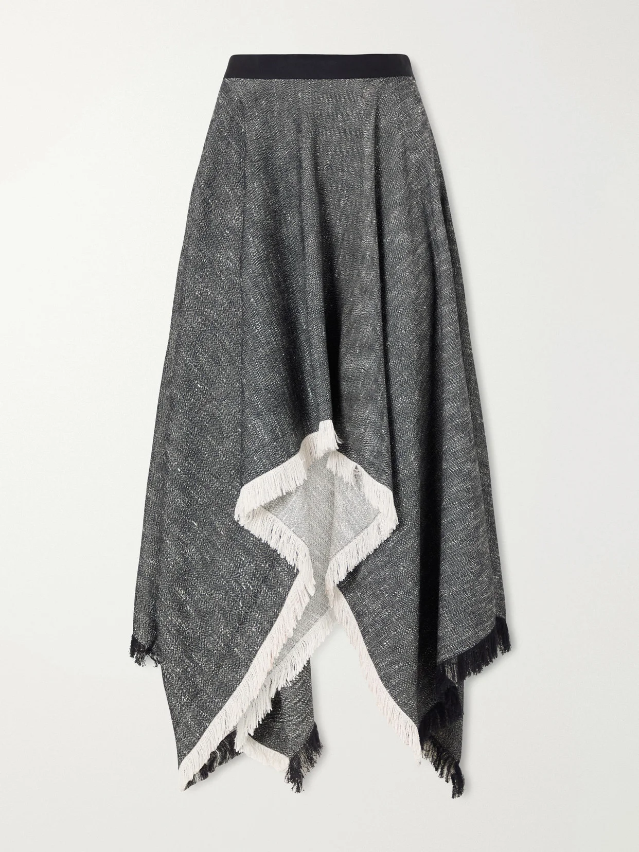 Frayed Asymmetric Tweed Midi Skirt - 1