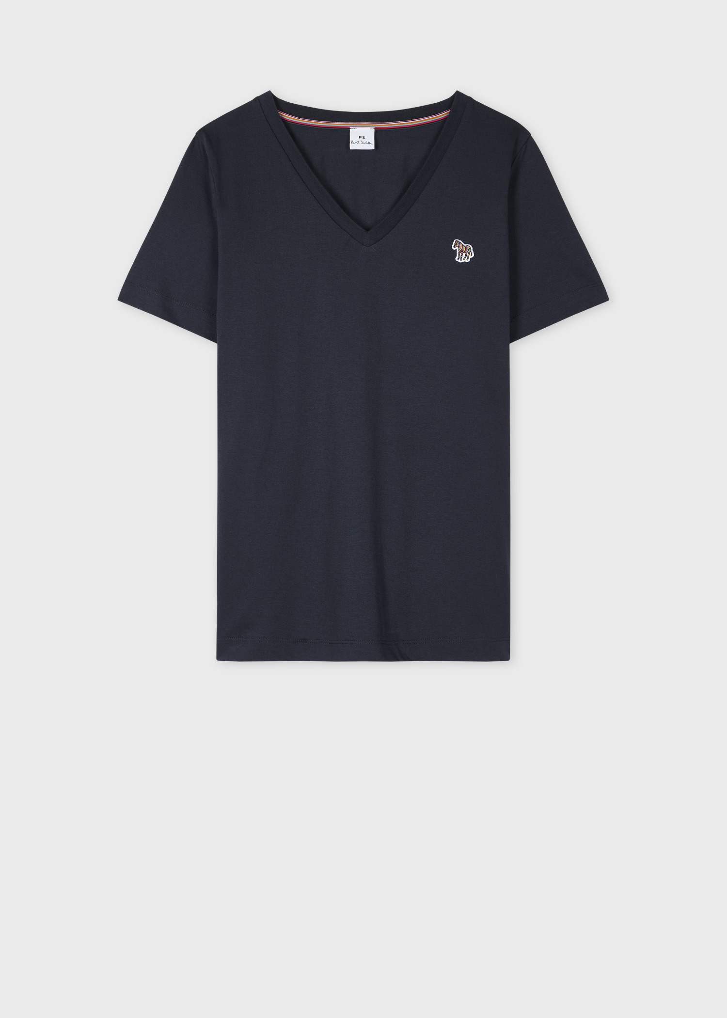 Women's Navy Blue V-Neck Zebra T-Shirt - 1