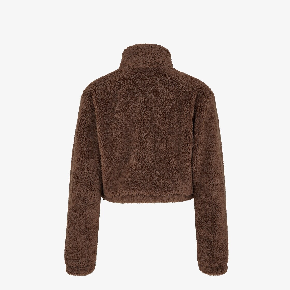 High collar cropped blouson, closed with a half zipper at the front. Made of teddy-effect brown wool - 2