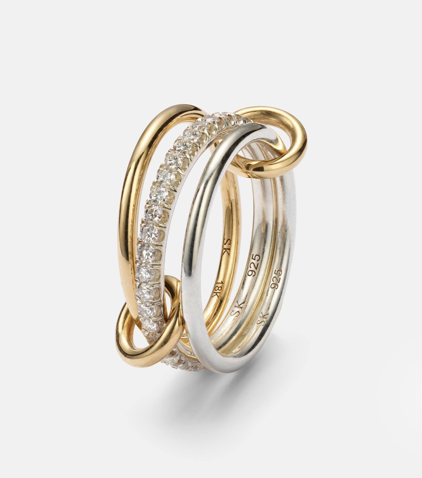 Tigris SG 18kt gold and sterling silver ring with diamonds - 6