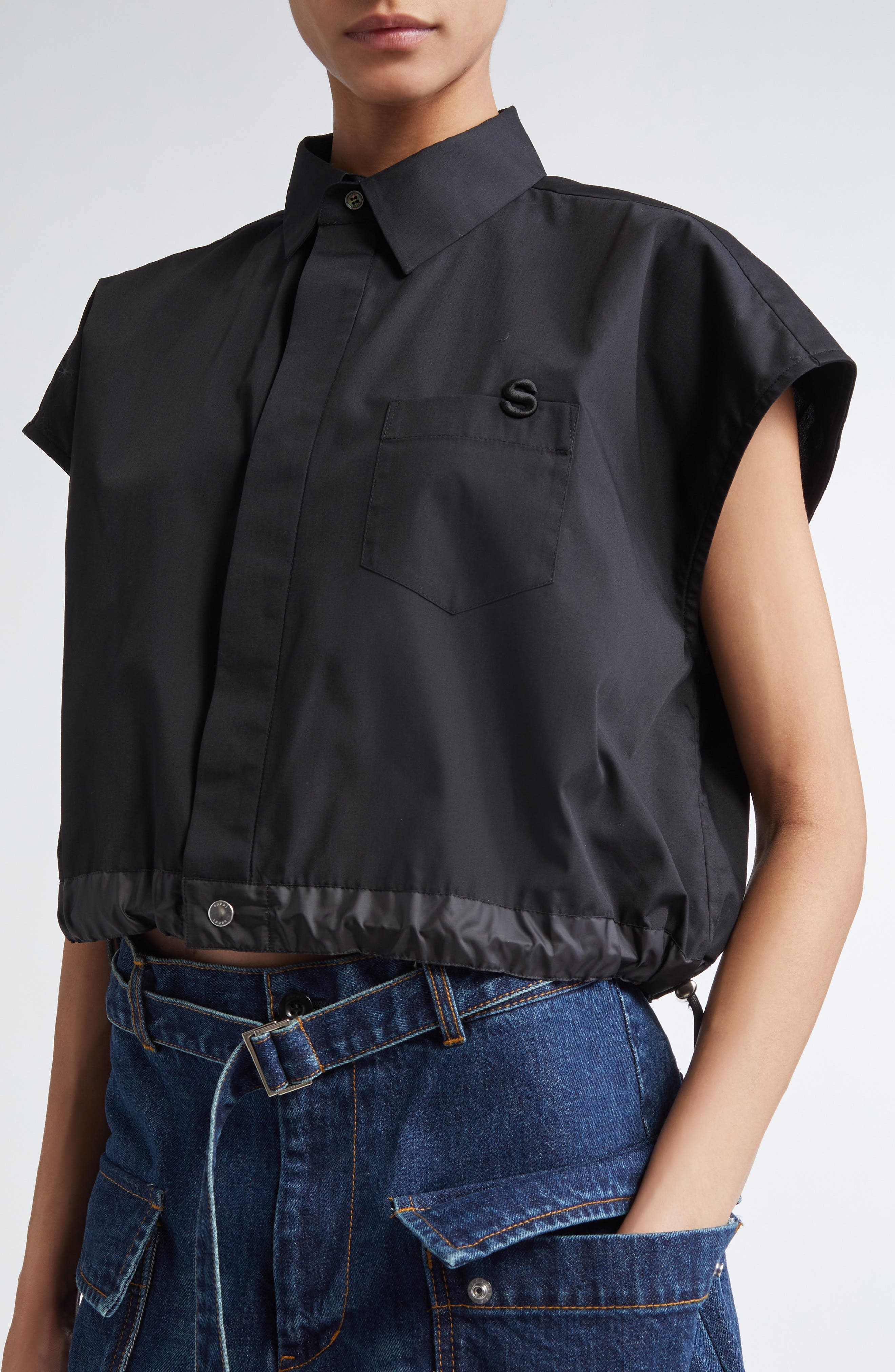 Sacai x Thomas Mason Mixed Media Top in Black 001 at Nordstrom - 5
