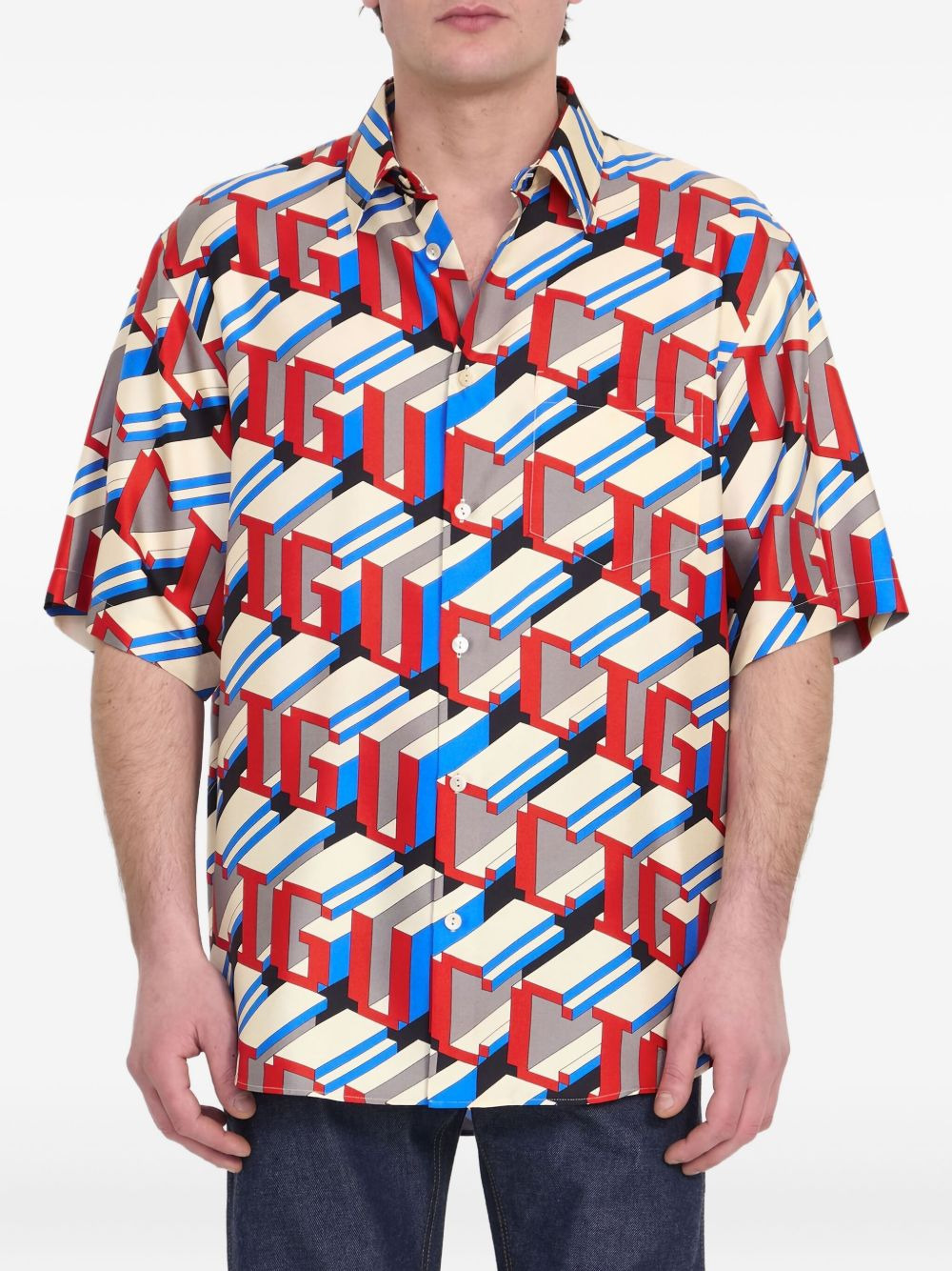 logo-print silk shirt - 3