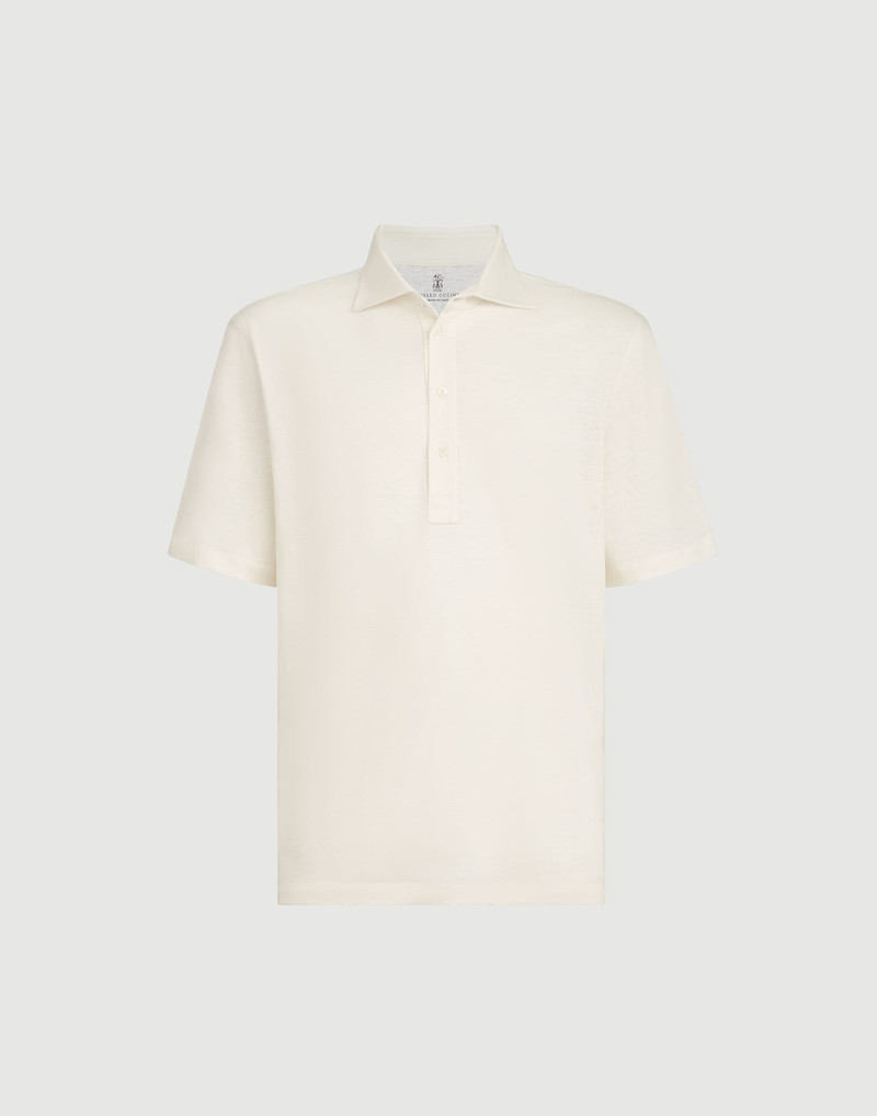 Linen and cotton mélange jersey polo with shirt-style collar 1
