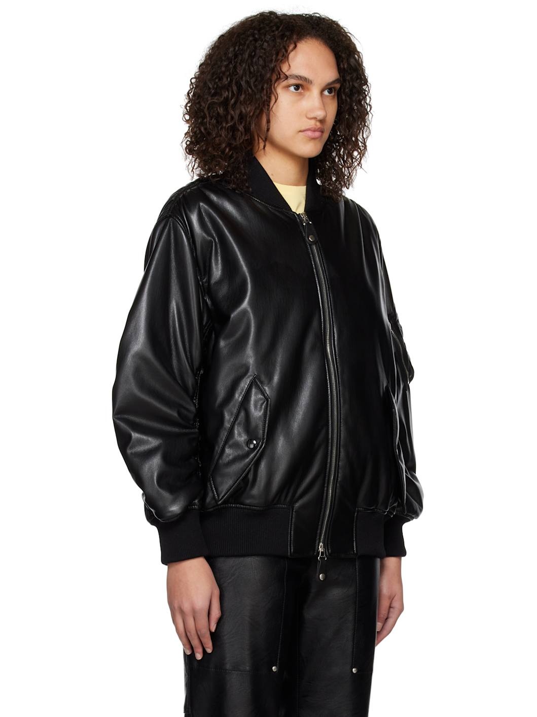Black Alter Mat Faux-Leather Bomber Jacket - 2