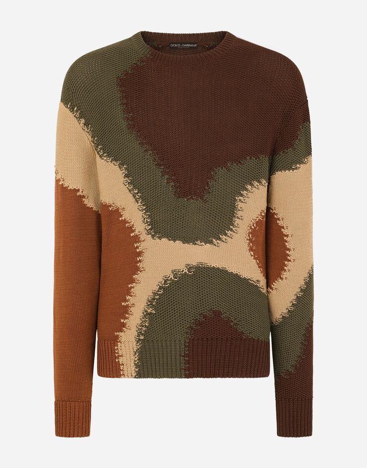 Cotton round-neck sweater with camouflage intarsia - 3