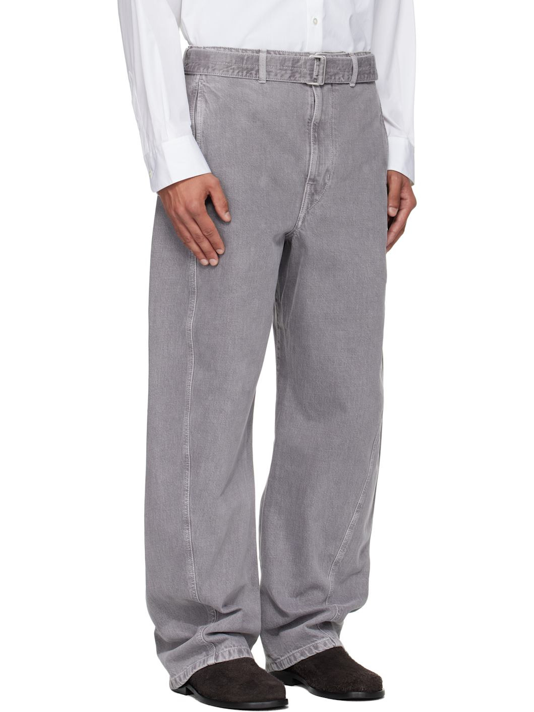 Gray Twisted Belted Jeans - 2