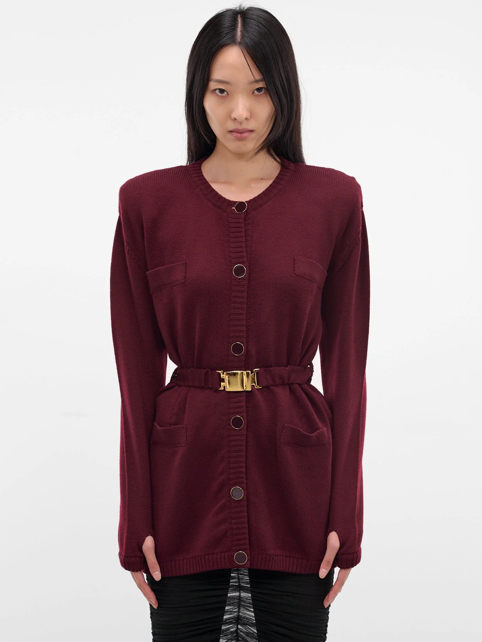 Bordeaux Wool Knit Long Cardigan - 1