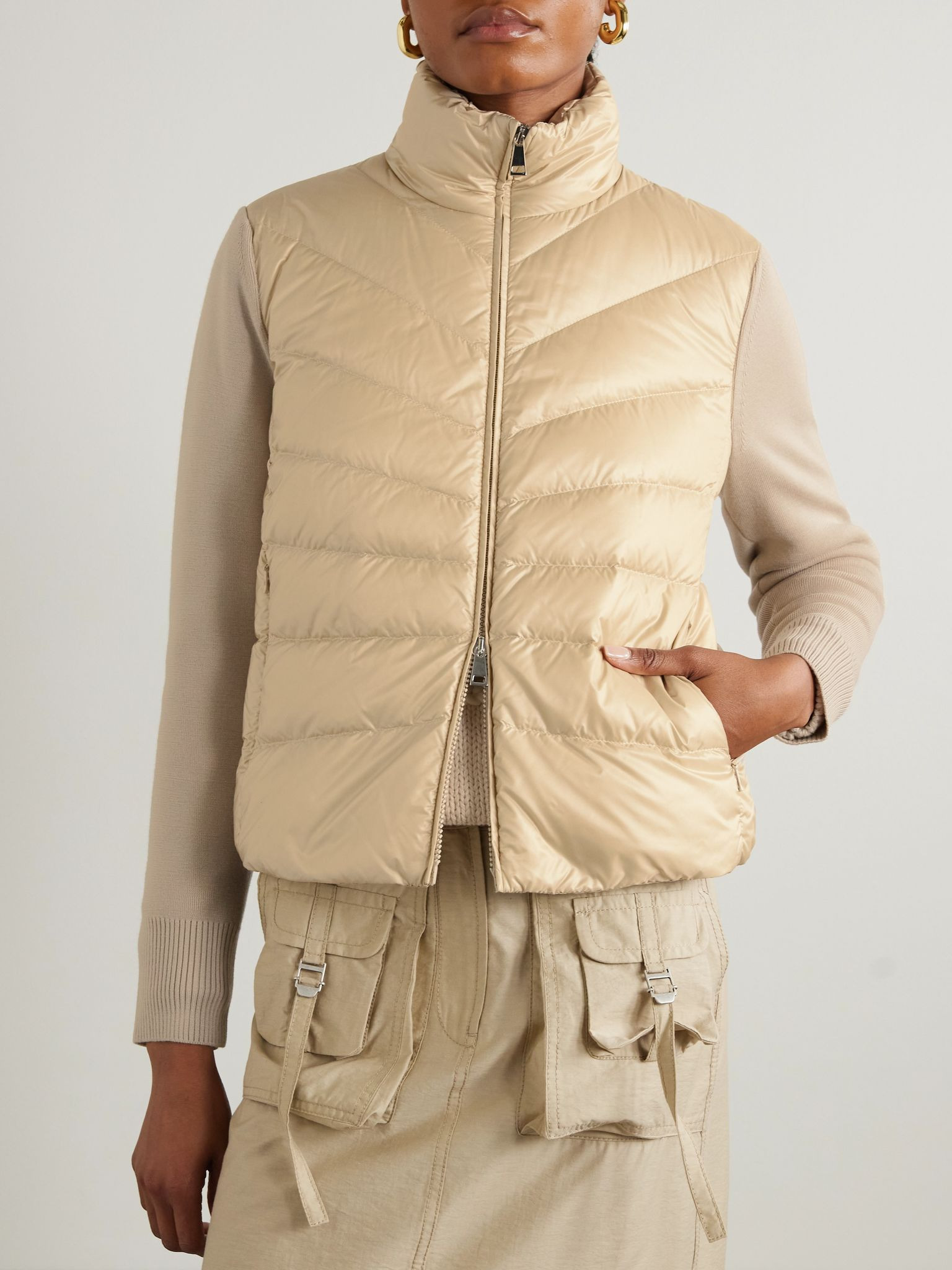 Apliquéd wool and quilted shell down cardigan Off-white - 3