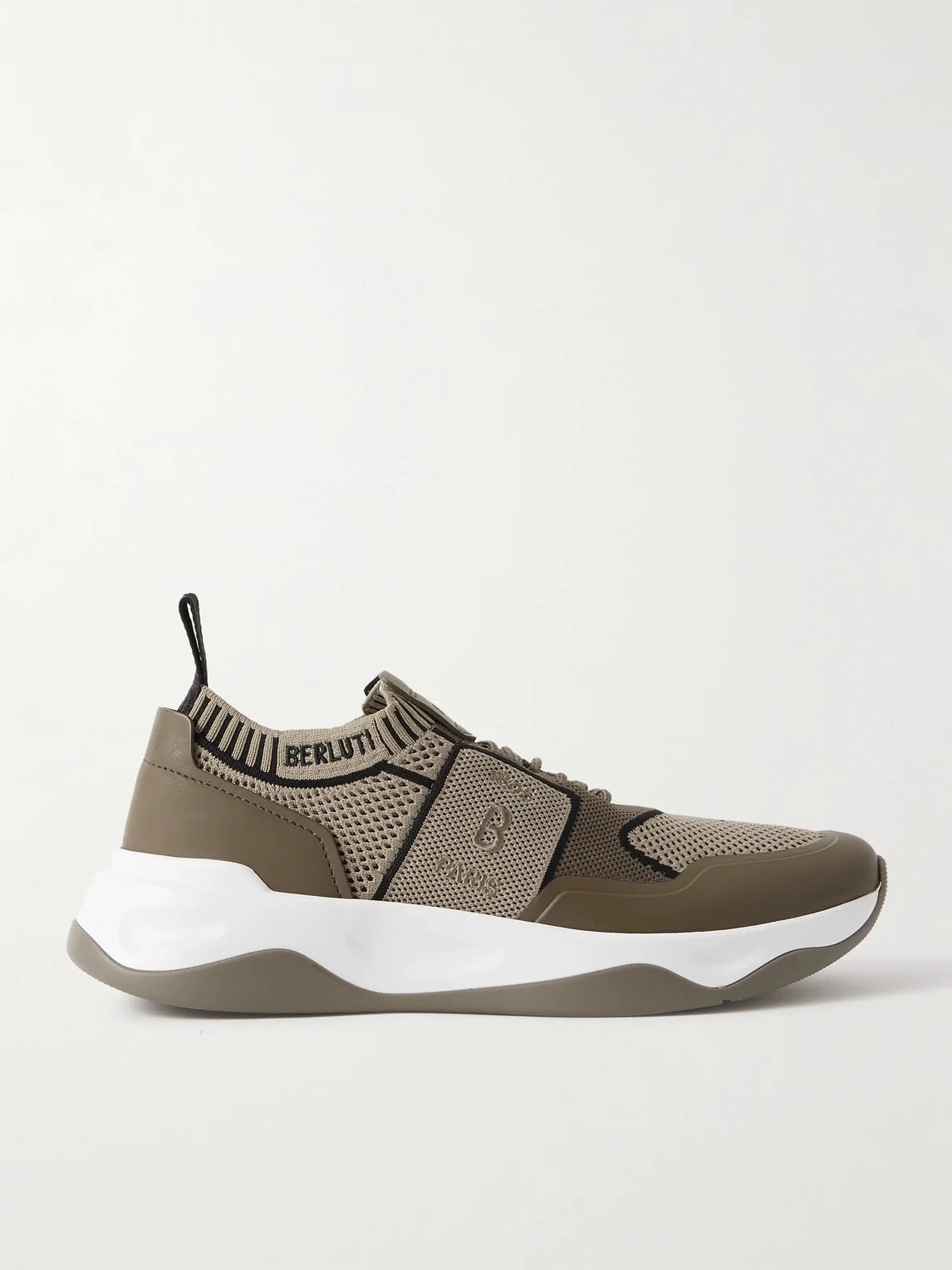 Shadow Rubber and Leather-Trimmed and Coated Stretch-Knit Sneakers - 1