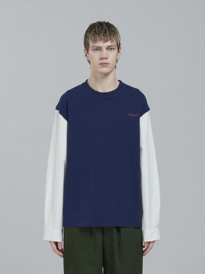 Marni BLUE JERSEY T-SHIRT WITH STRIPED POPLIN SLEEVES outlook