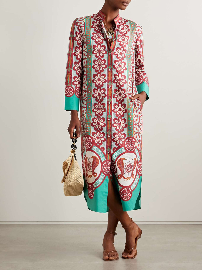 La DoubleJ Sundowner floral-print cotton-poplin midi shirt dress Multi outlook