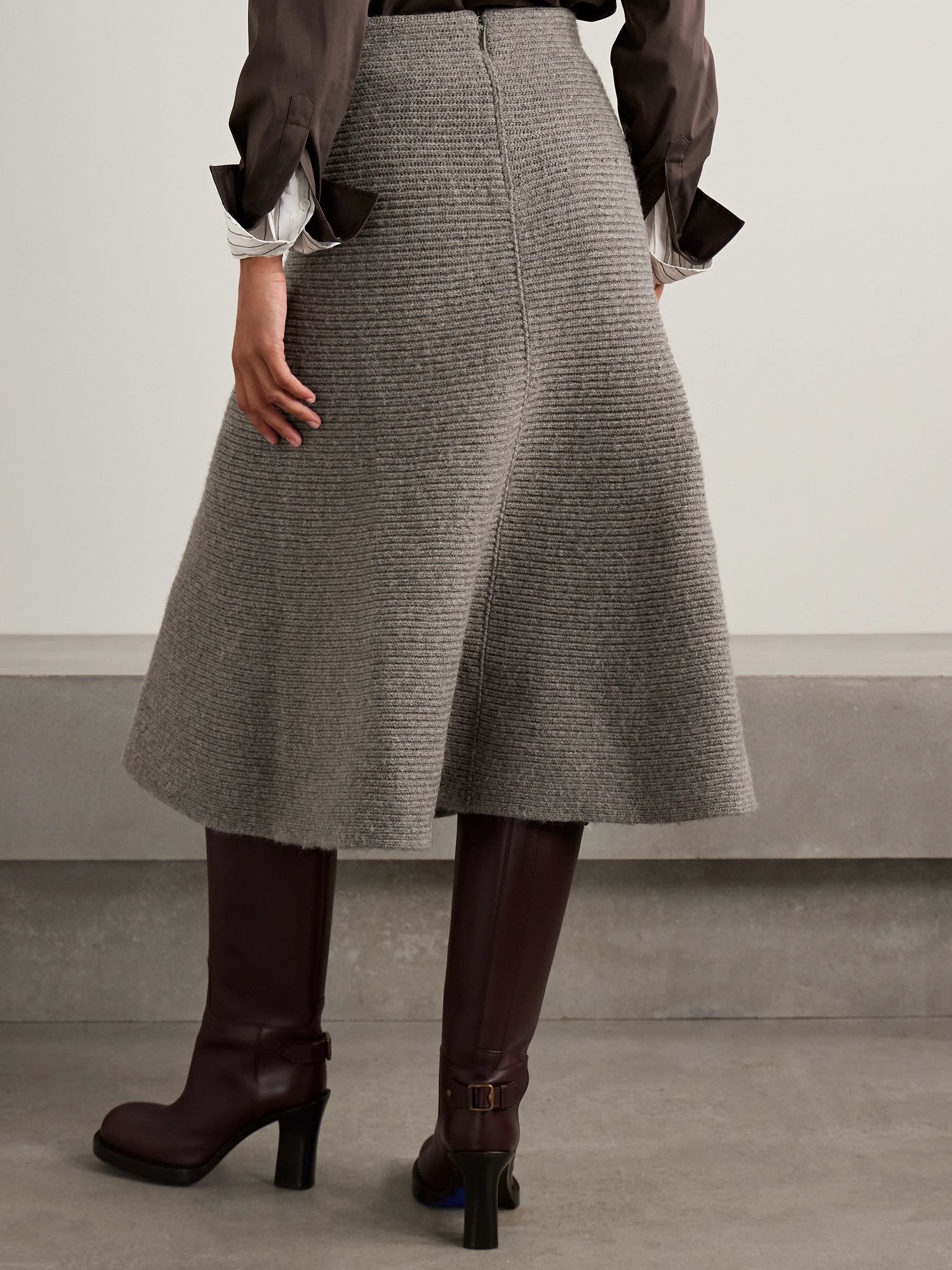 Ribbed wool-blend midi skirt Mushroom - 3