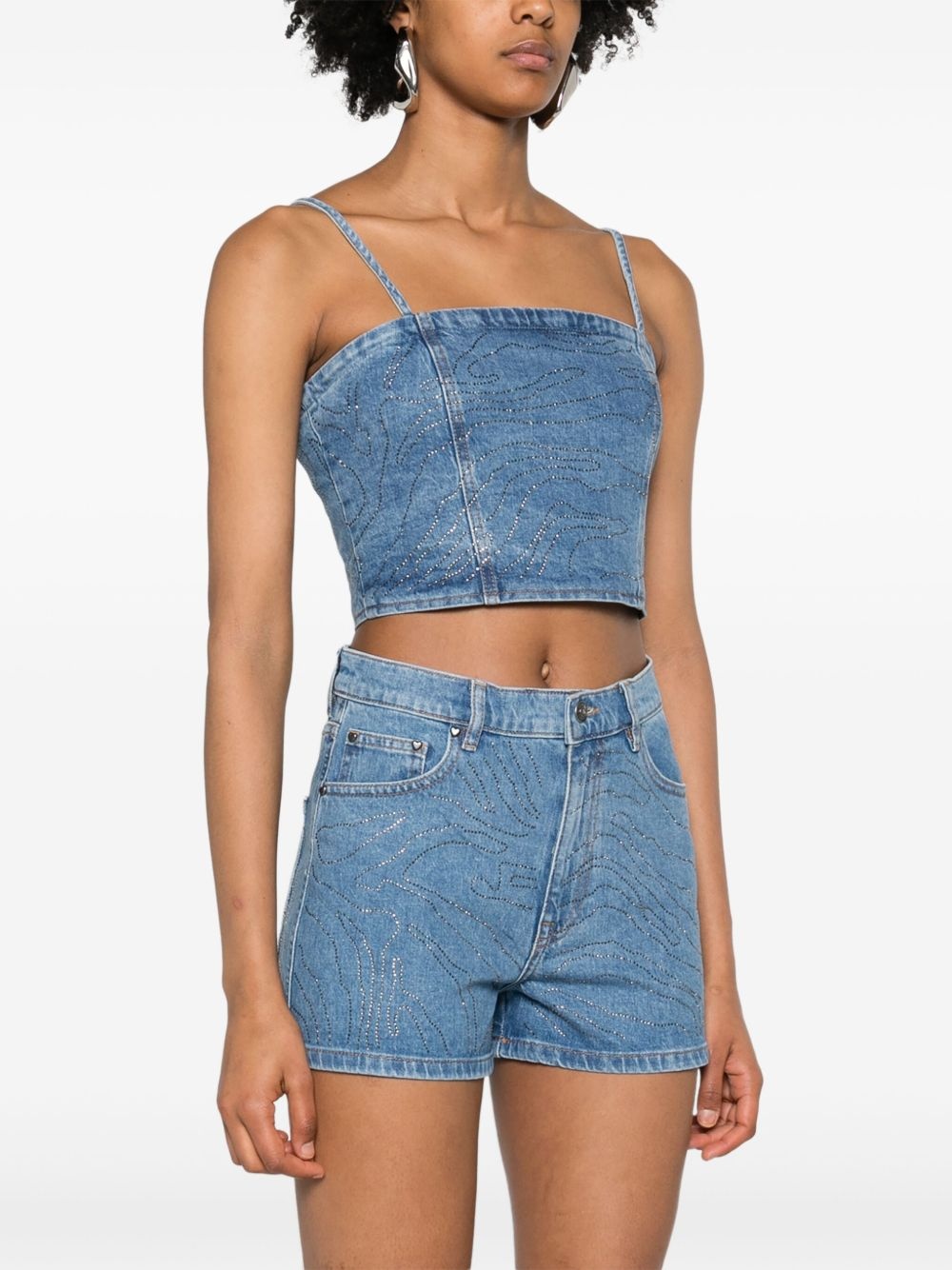 rhinestoned denim cropped top - 3
