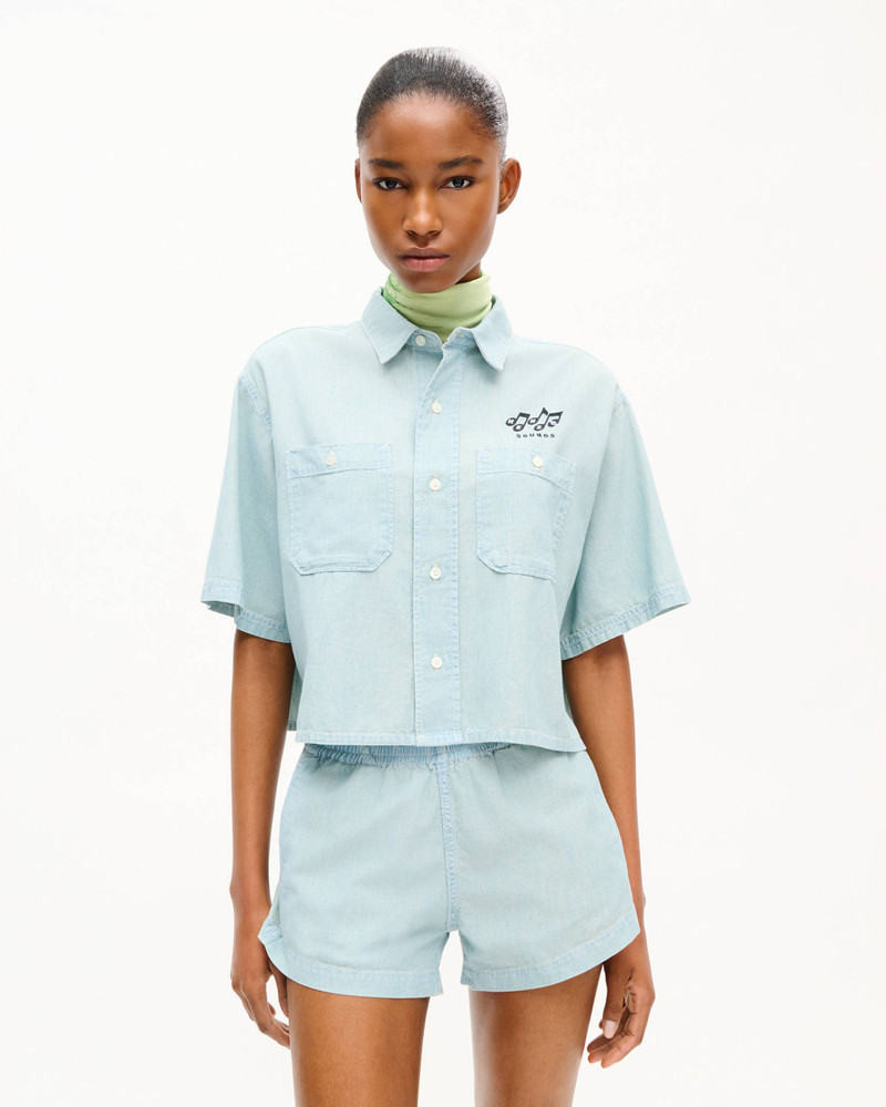 KENZO 'KENZO Sounds' light short sleeve shirt in washed chambray outlook