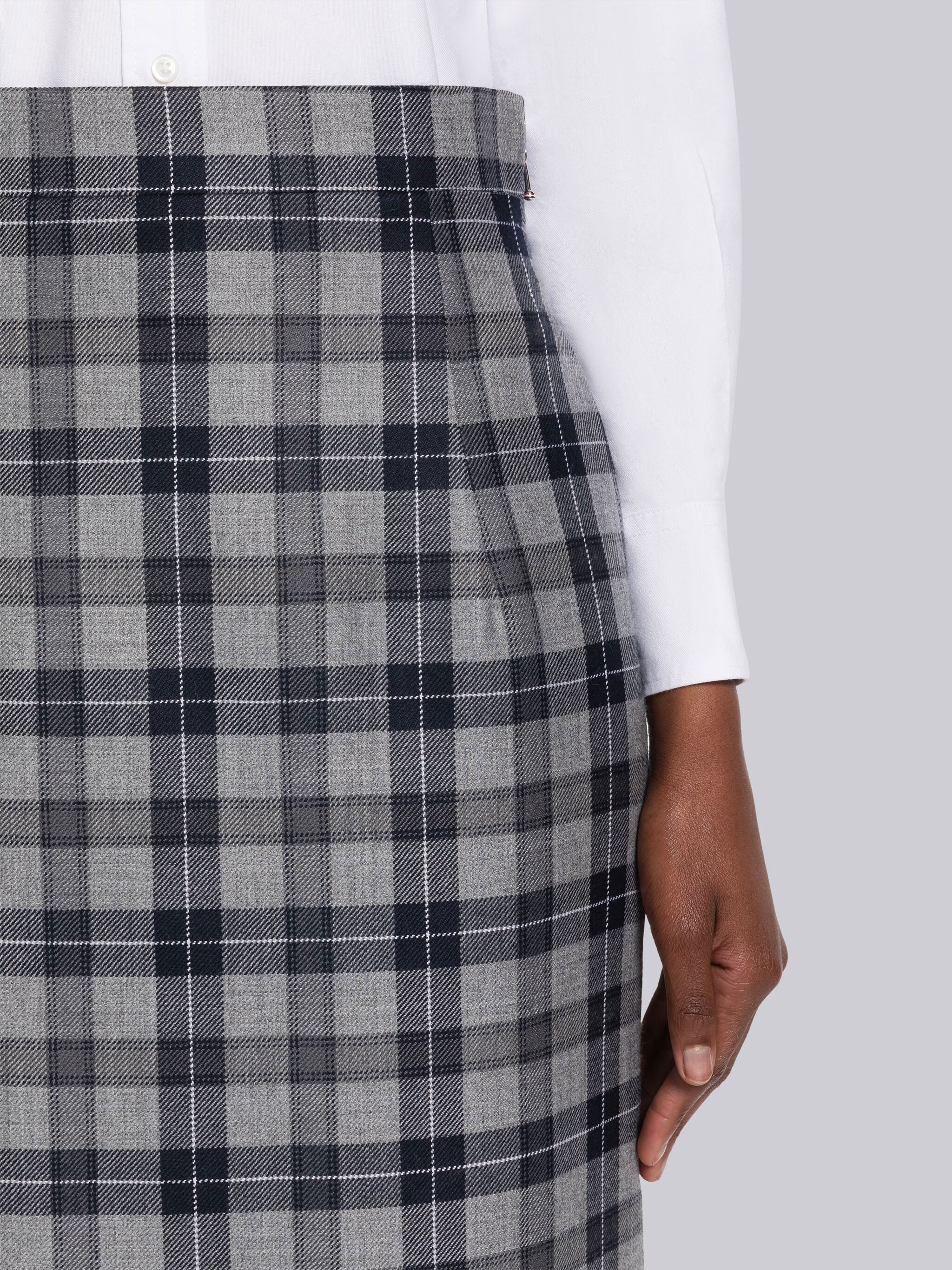 Tartan Wool High Waisted Pencil Skirt - 5