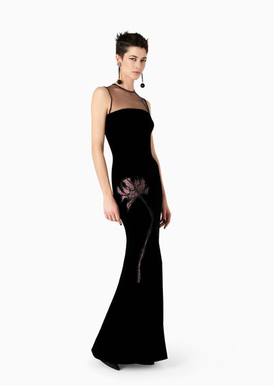 GIORGIO ARMANI Long velvet dress with floral embroidery outlook