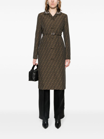 FENDI FF-patterned crystal-embellished long coat outlook