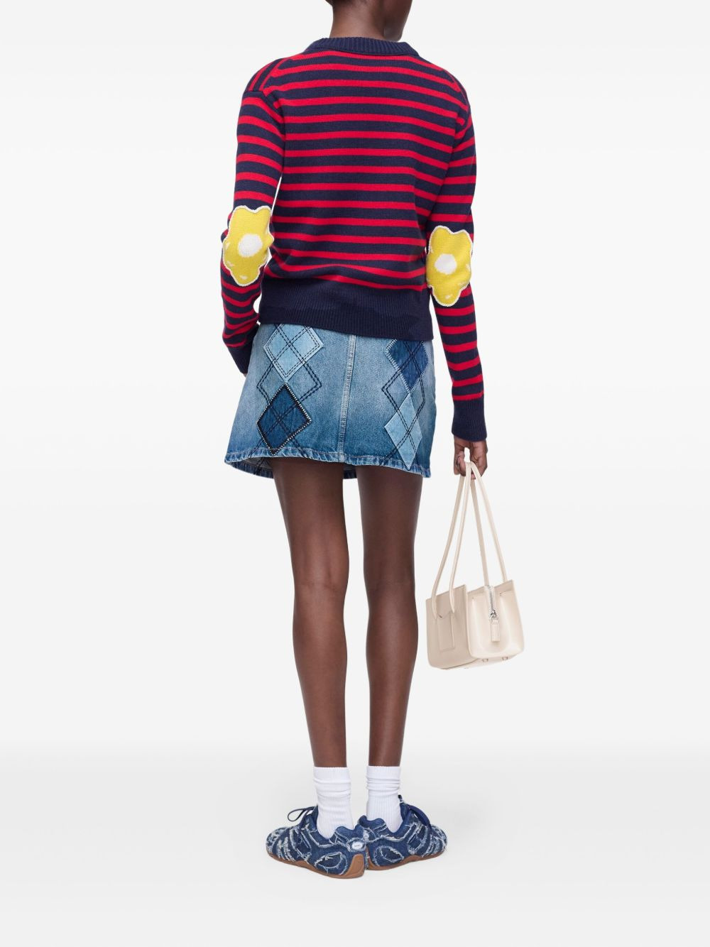 striped-pattern flower-embellished sweater - 3