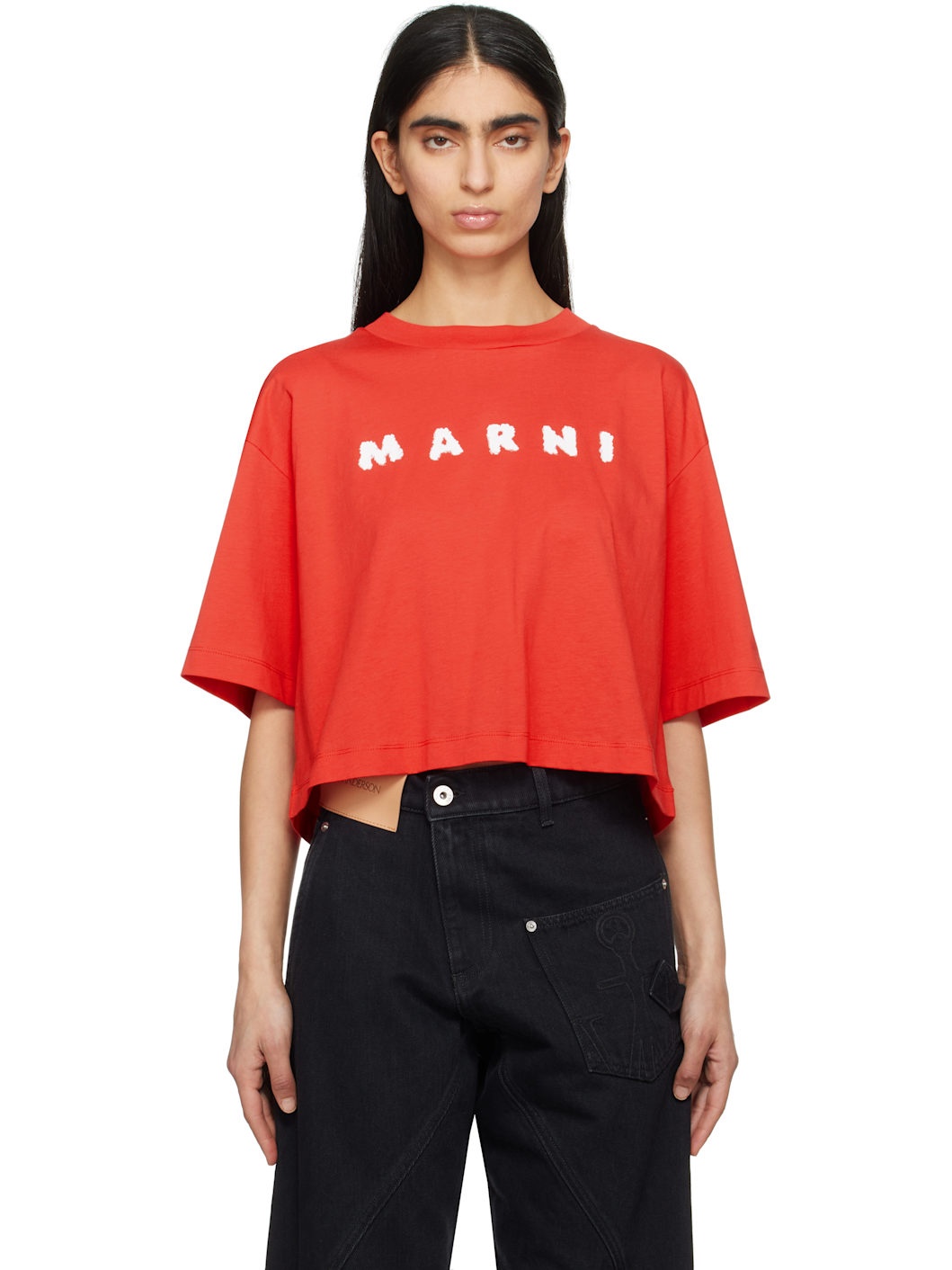 Red Boxy 'Marni' Scribbled Logo T-shirt - 1