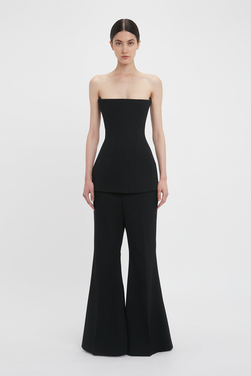 Victoria Beckham Low Rise Wide Leg Kick Trouser In Black outlook