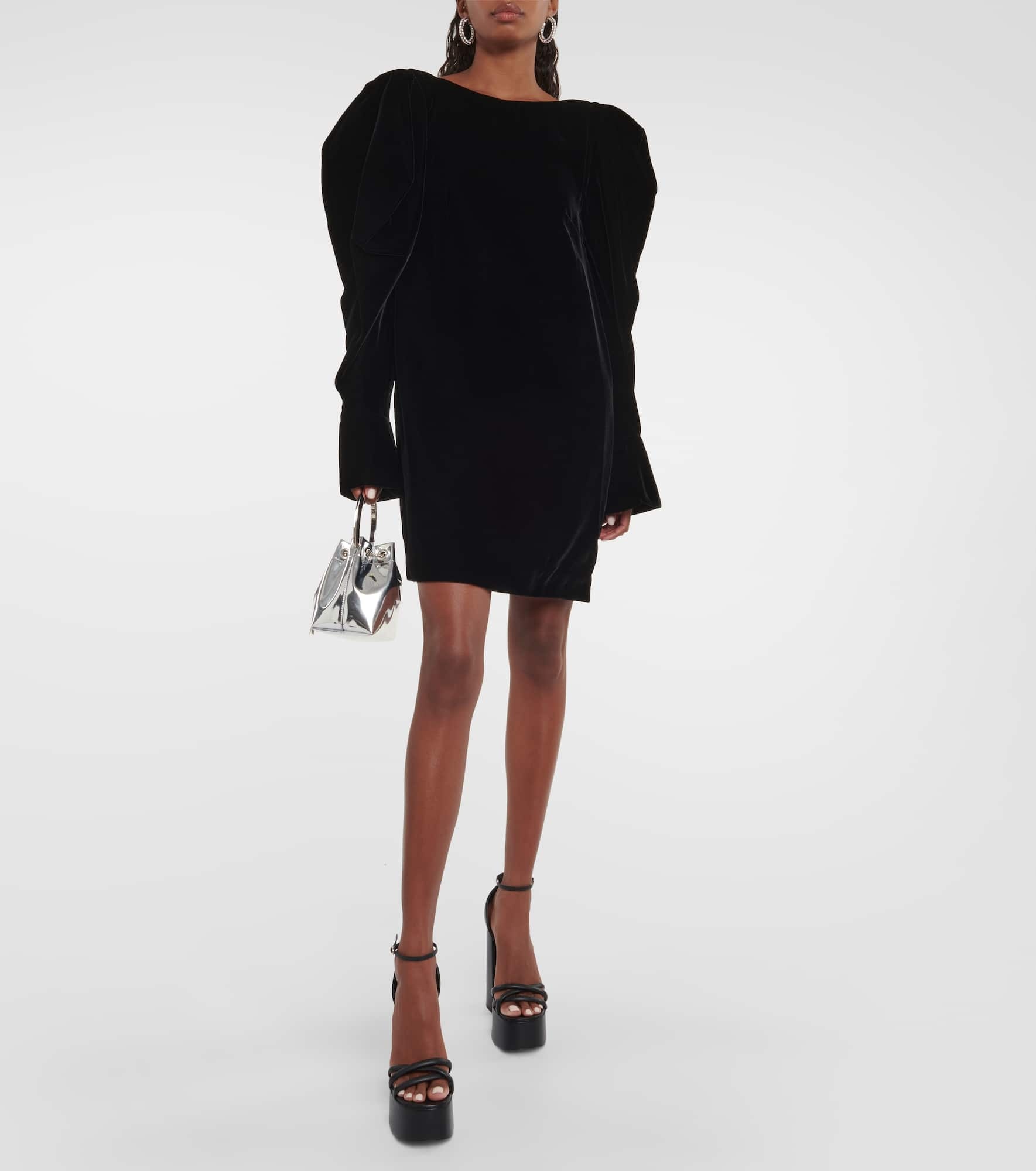 Puff-sleeve velvet minidress - 2