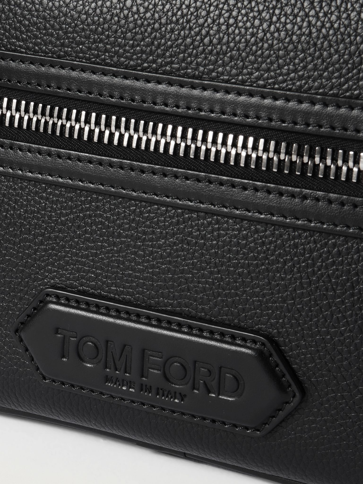 Logo-Appliquéd Full-Grain Leather Messenger Bag Black - 4