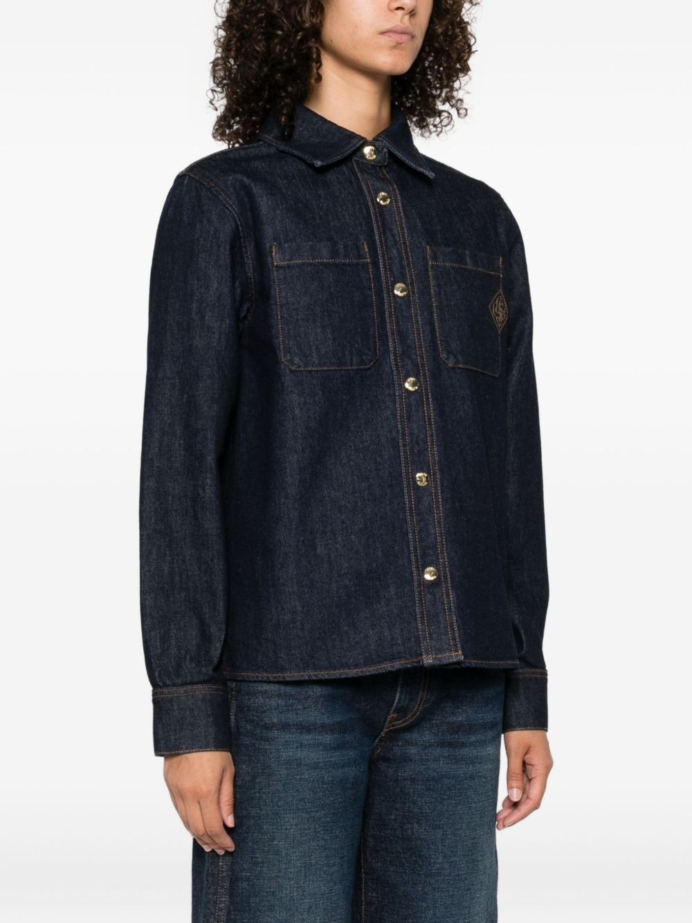 embroidered-logo denim shirt - 3