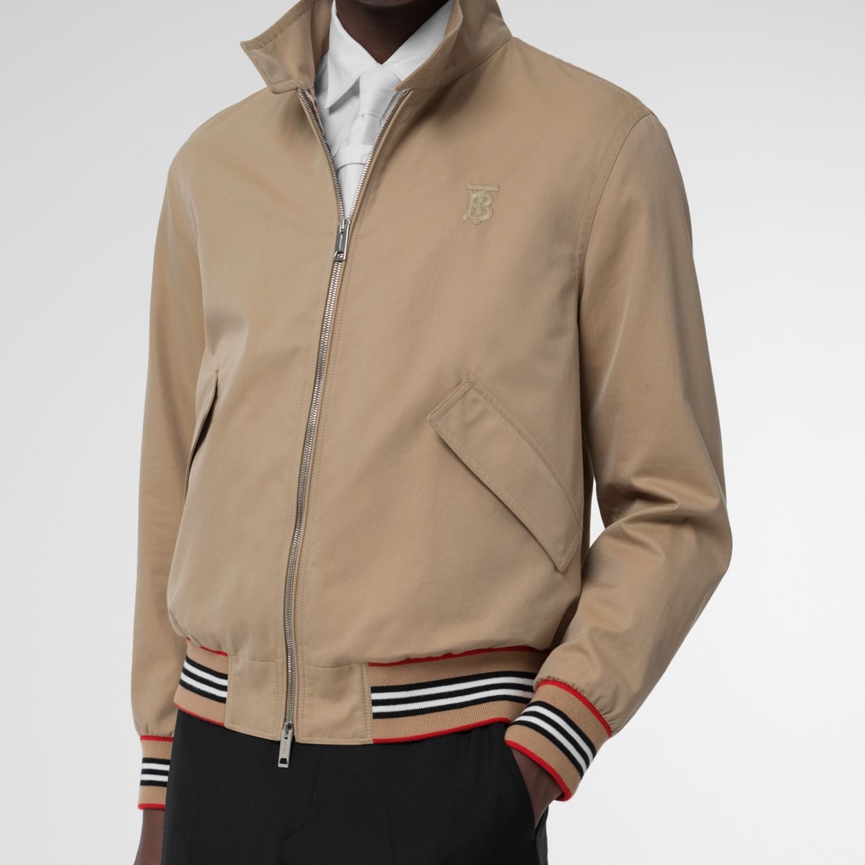 Icon Stripe Detail Cotton Gabardine Harrington Jacket - 5