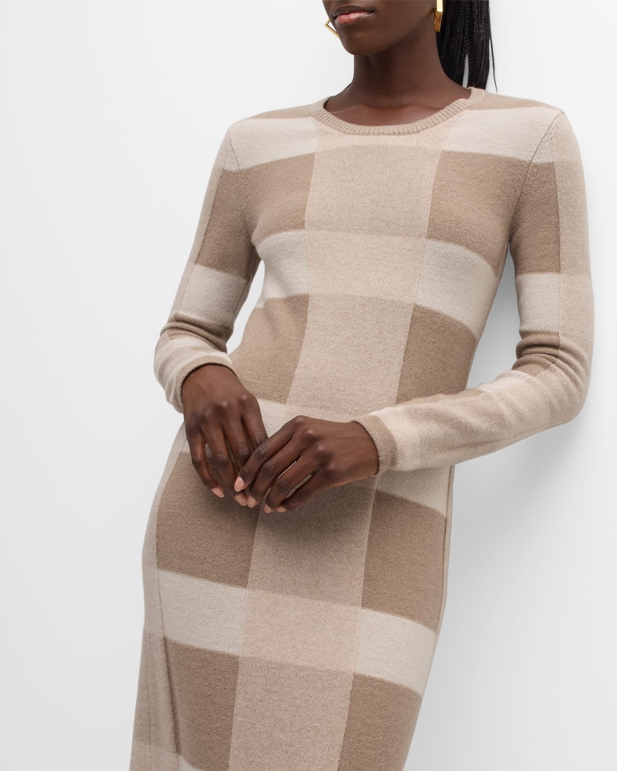 Wool-Cashmere Check Midi Sweater Dress - 7