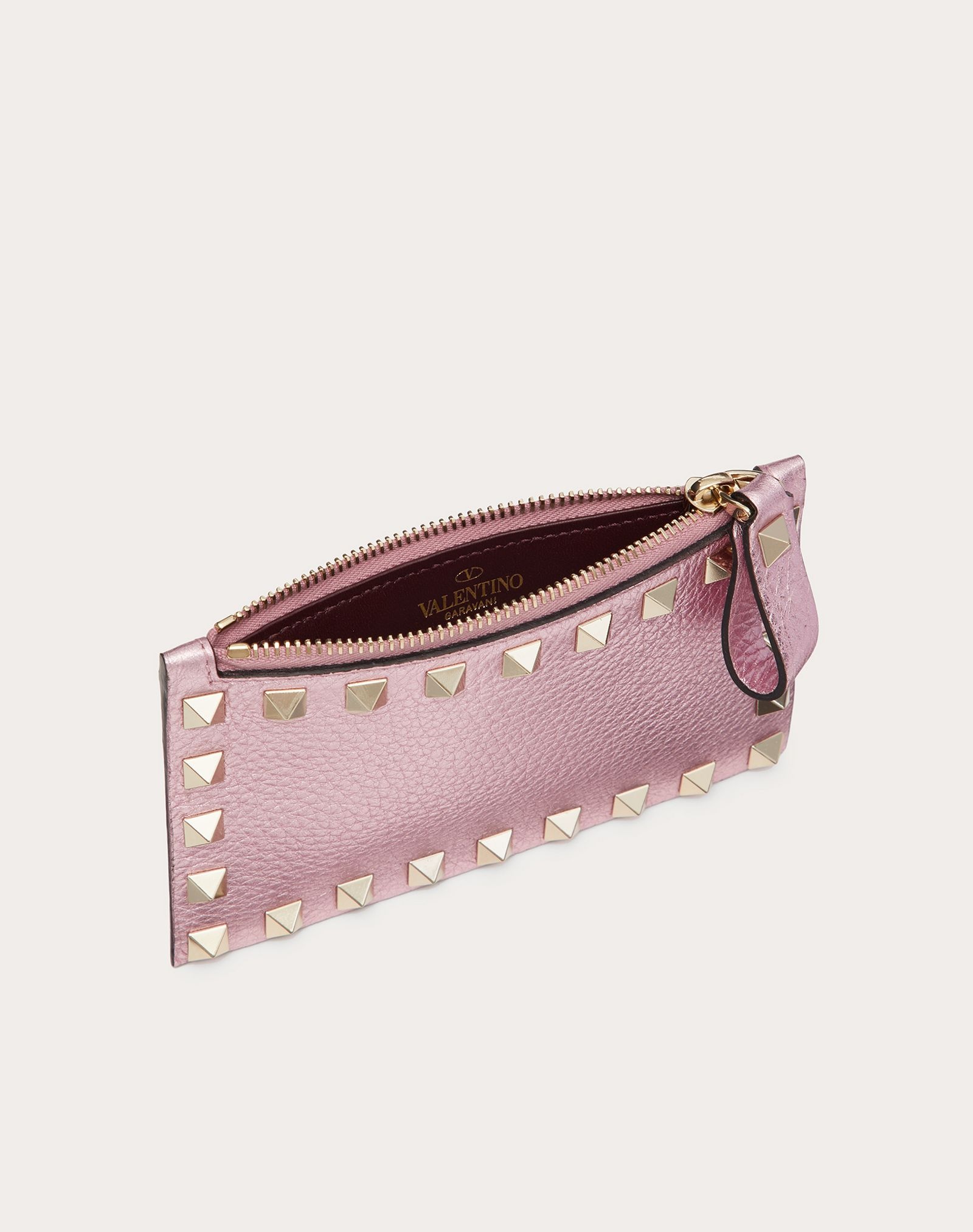 ROCKSTUD METALLIC GRAINY CALFSKIN CARDHOLDER WITH ZIPPER - 5