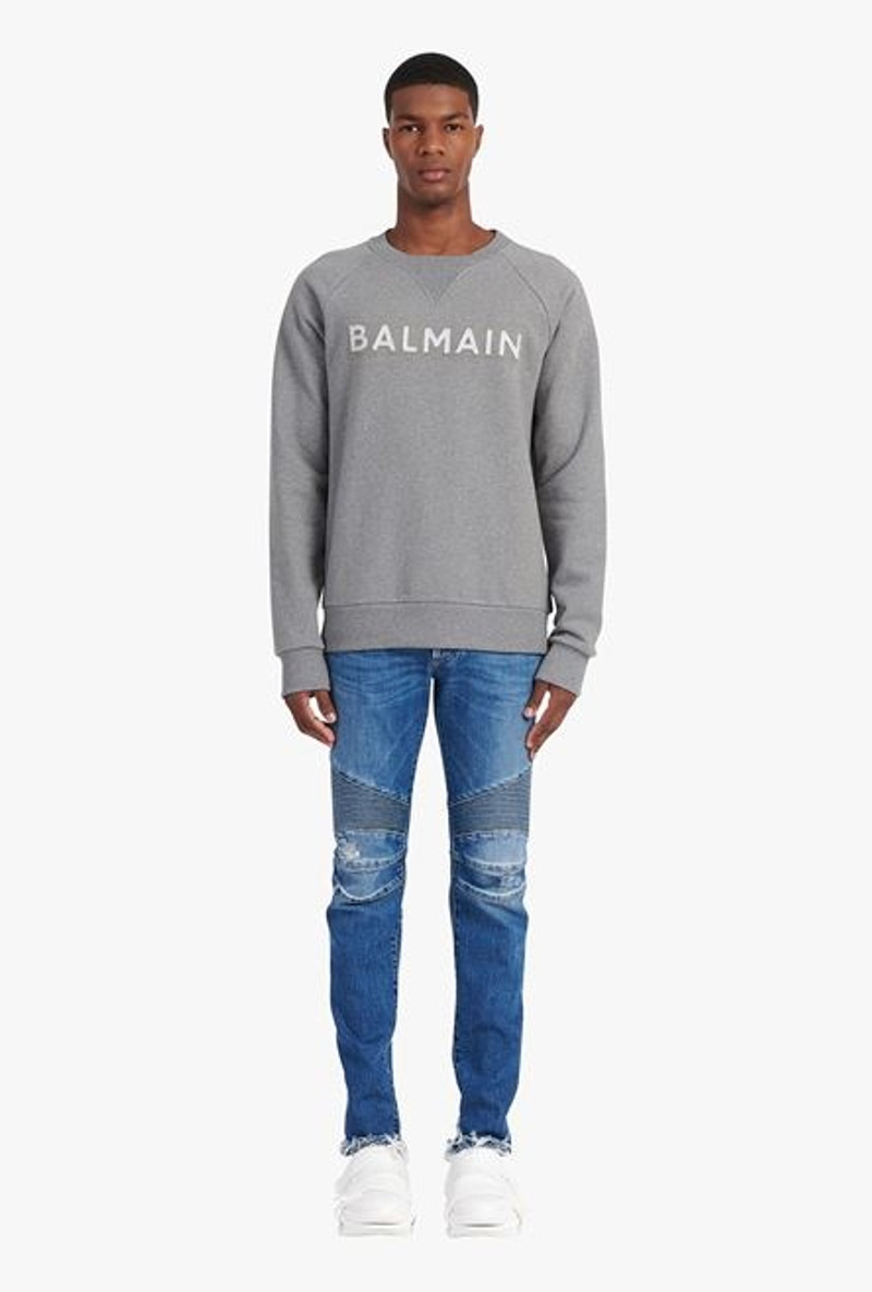Heather gray eco-designed cotton sweatshirt with gray Balmain logo appliqué 4