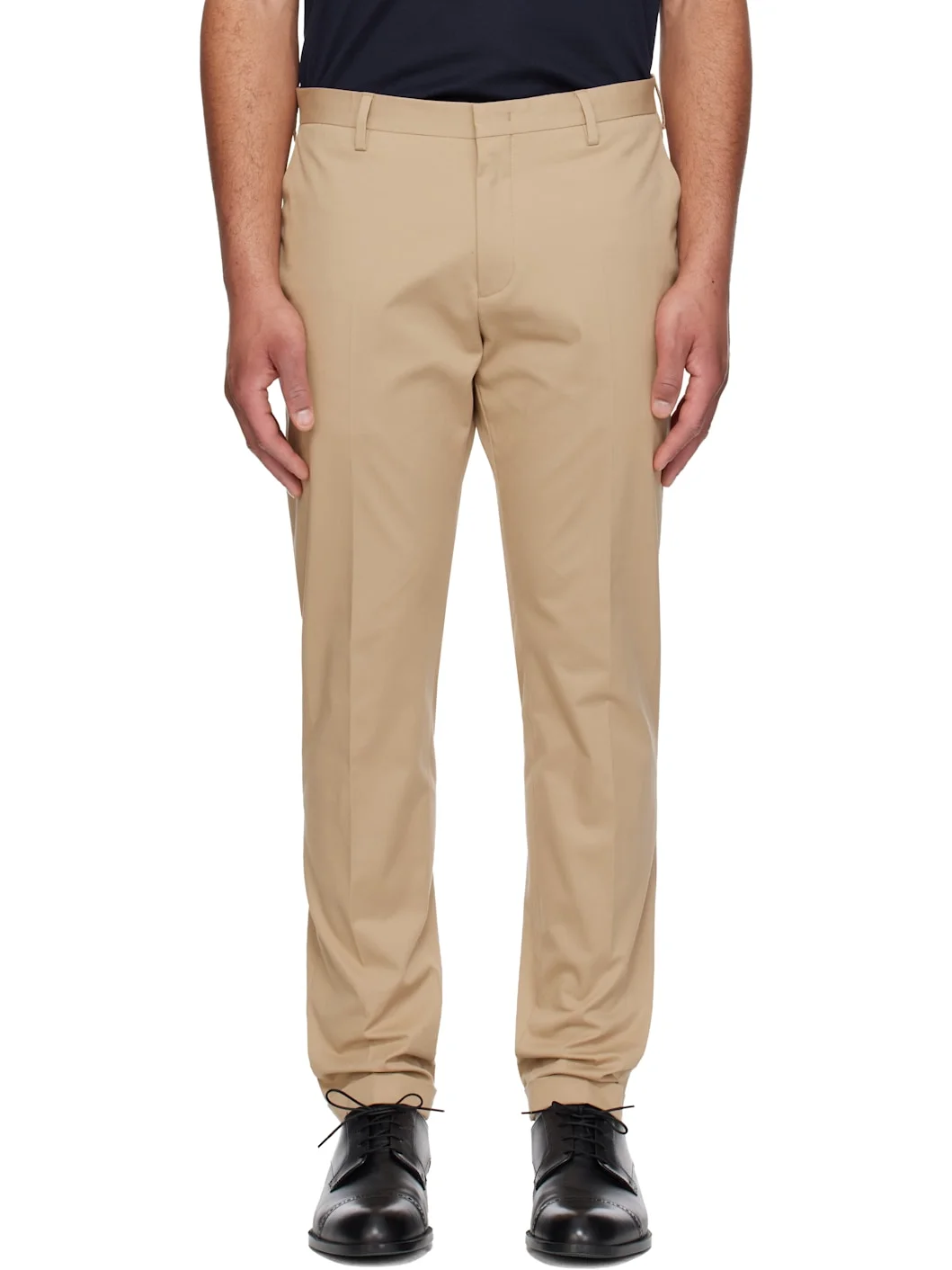 Beige Slim-Fit Cotton-Stretch Chino Trousers - 1