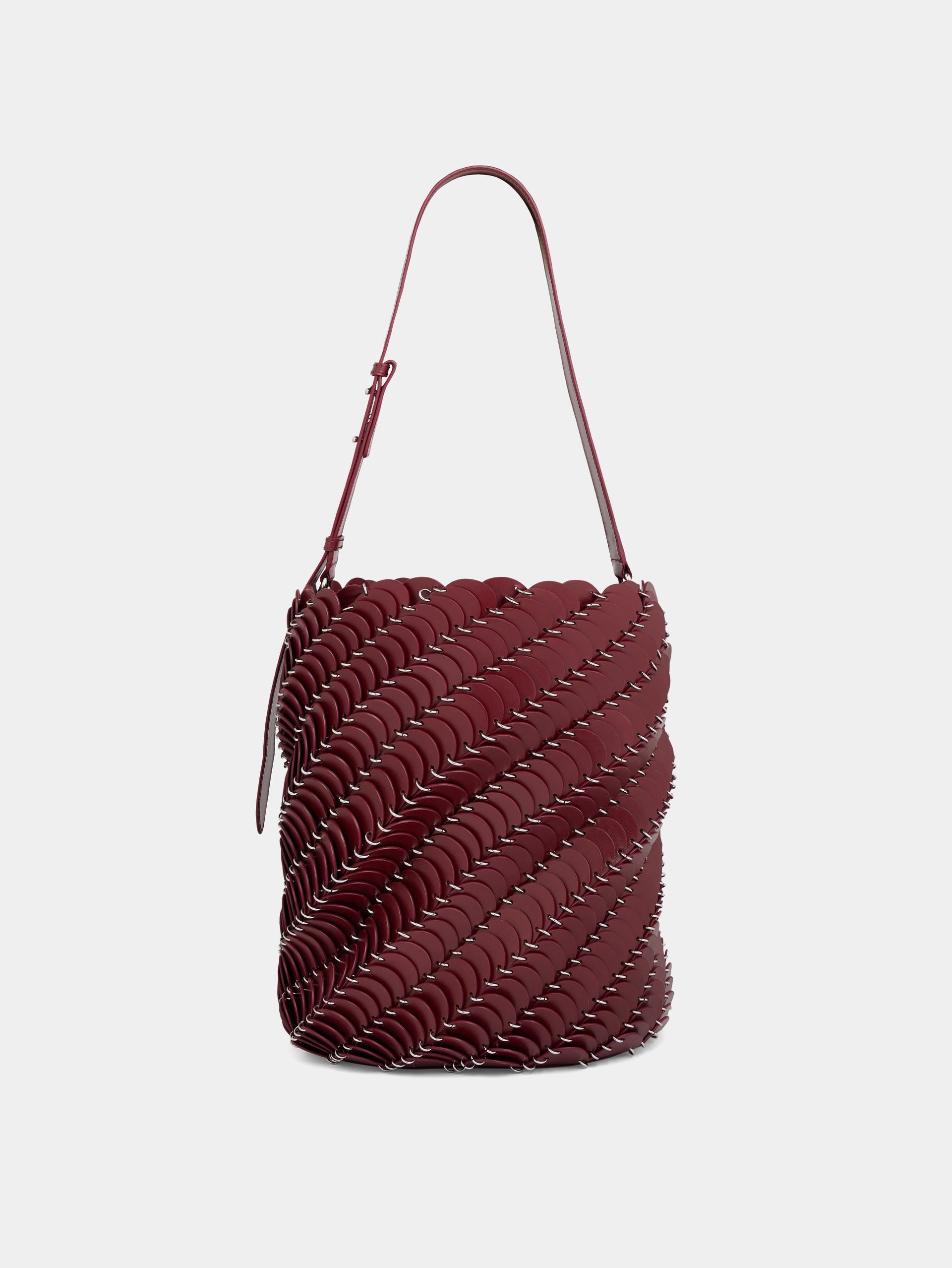 MERLOT AND SILVER LARGE PACO BUCKET BAG IN LEATHER - 1