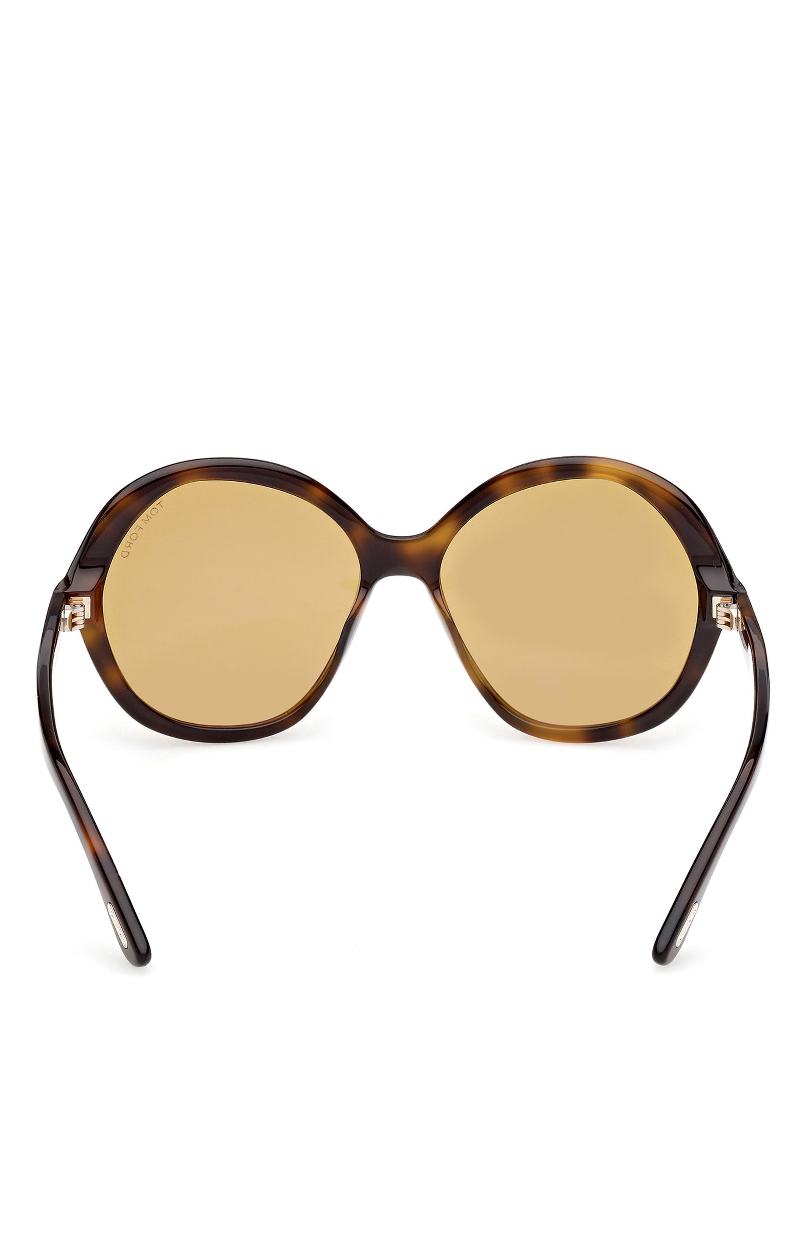 TOM FORD Annabelle 60mm Gradient Round Sunglasses in Shiny Dark Havana/Eco/Vicuna at Nordstrom - 4