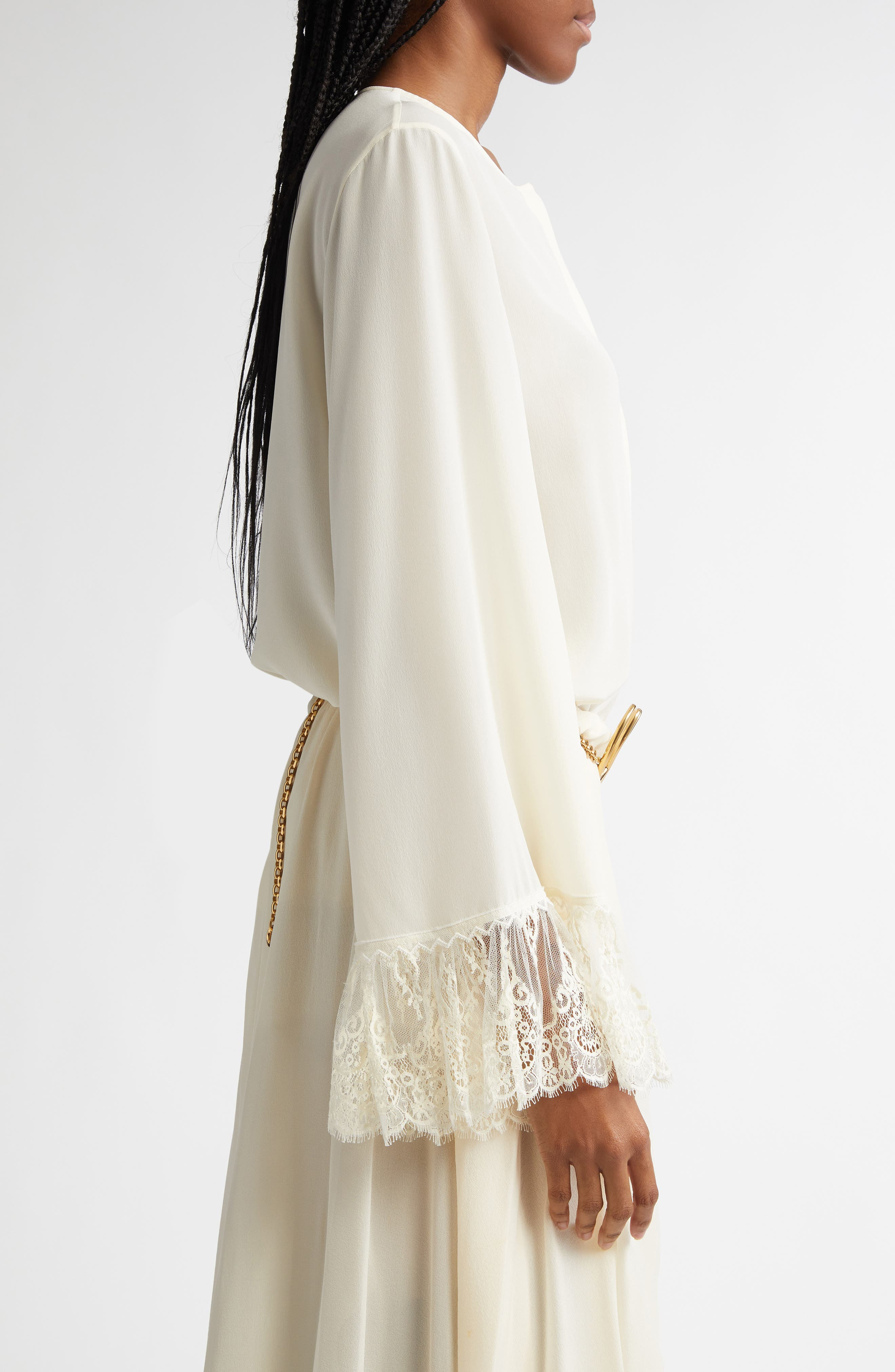 Chloé Lace Cuff Silk Crêpe de Chine Shirt in Coconut Milk at Nordstrom - 4
