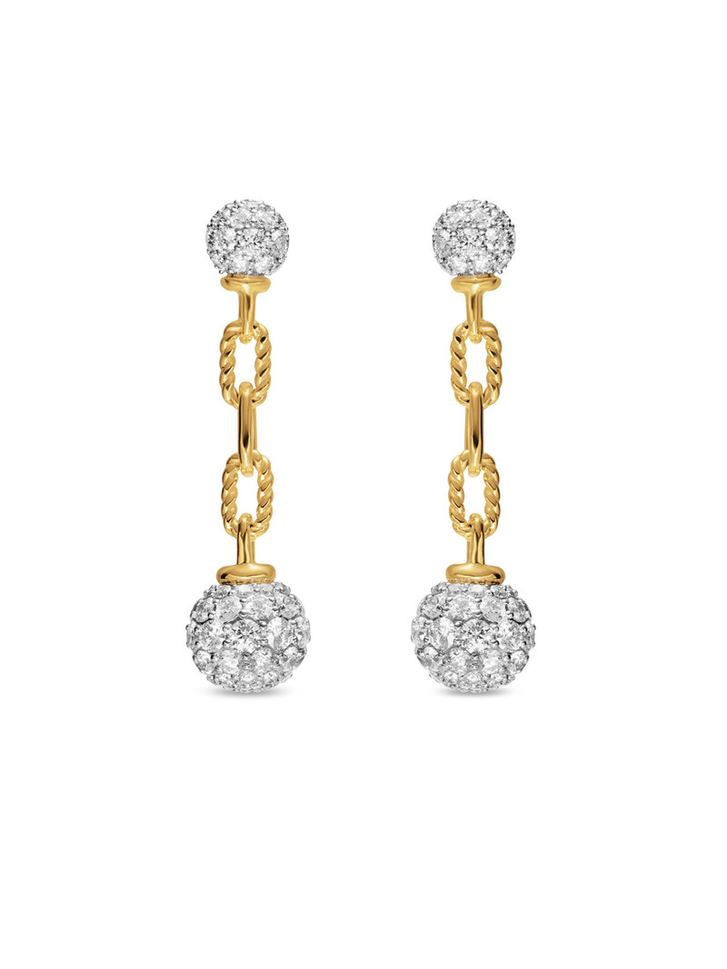 Women's DY Madison Pavé Bead Drop Earrings in 18K Yellow Gold with Diamonds, 50MM - Diamond 1