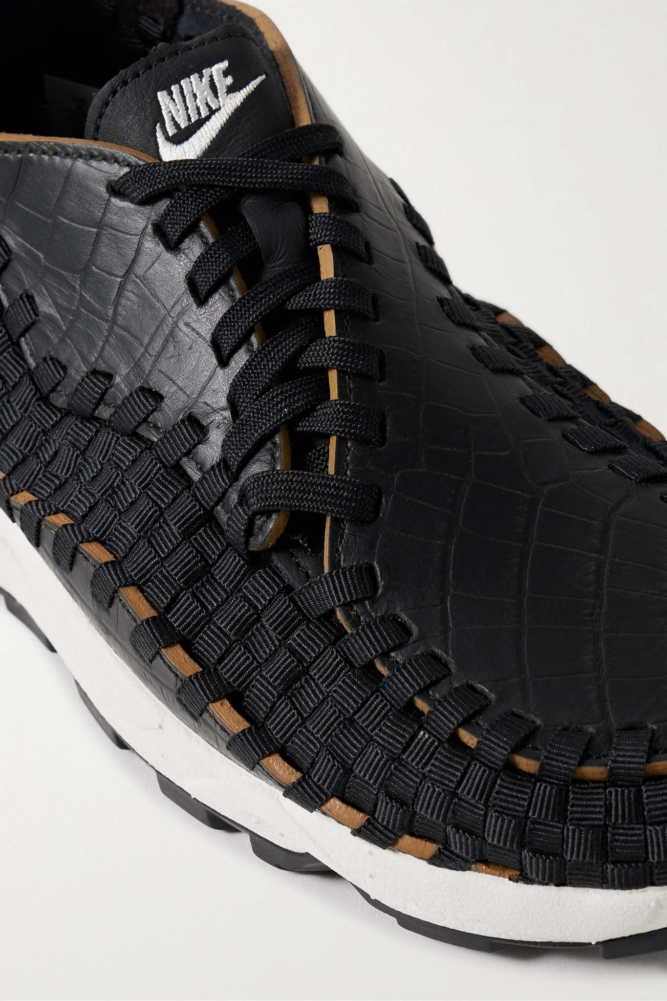 Air Footscape paneled woven webbing and croc-effect leather sneakers - 4