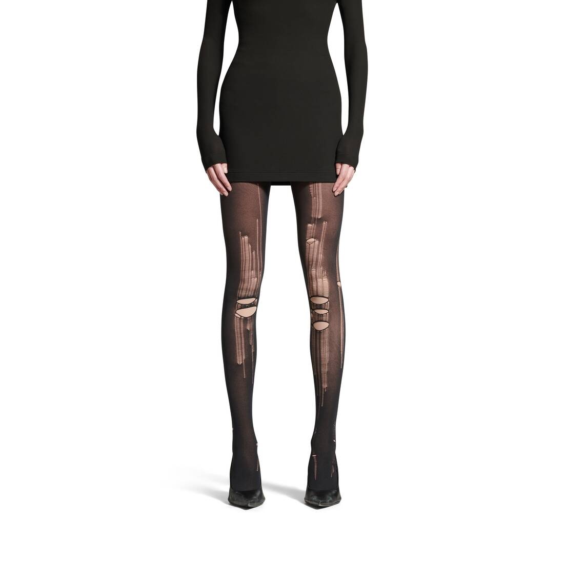 Women's Destroyed Tights in Black/beige - 2