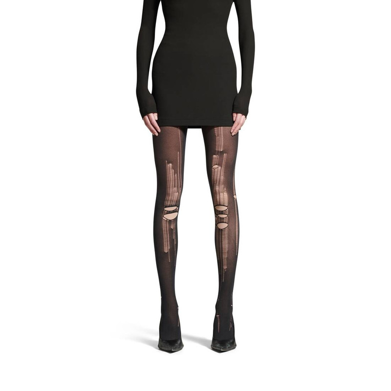 BALENCIAGA Women's Destroyed Tights in Black/beige outlook