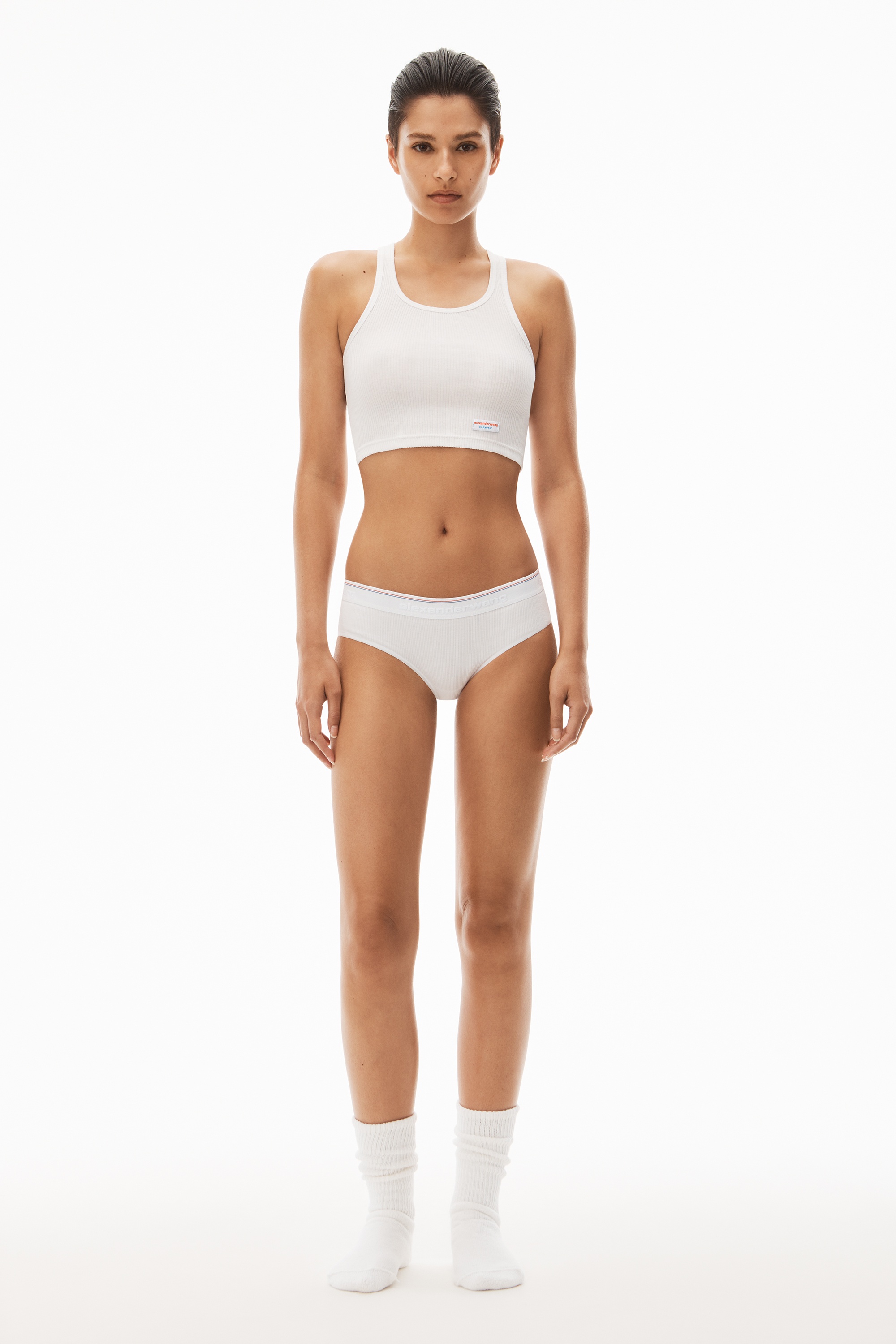 Cropped Racerback Tank in Ribbed Cotton Jersey - 5