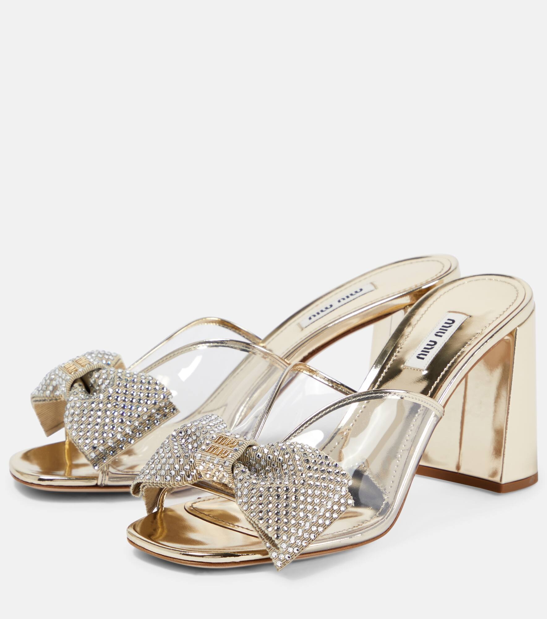 Embellished metallic leather sandals - 5