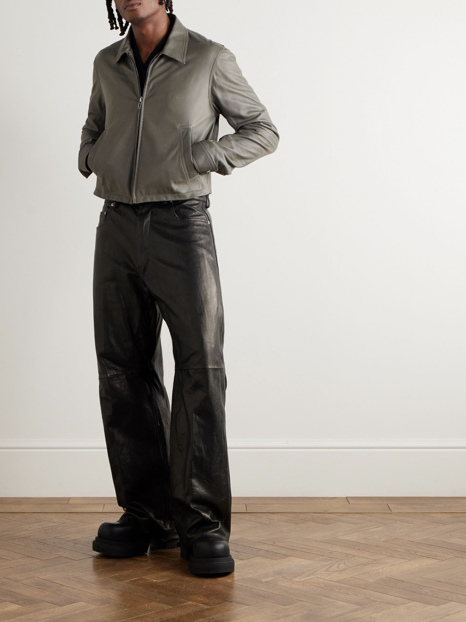 Alice Brad Slim-Fit Waxed-Leather Jacket Gray - 2
