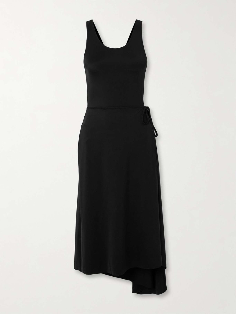 Asymmetric stretch-scuba midi wrap dress - 1