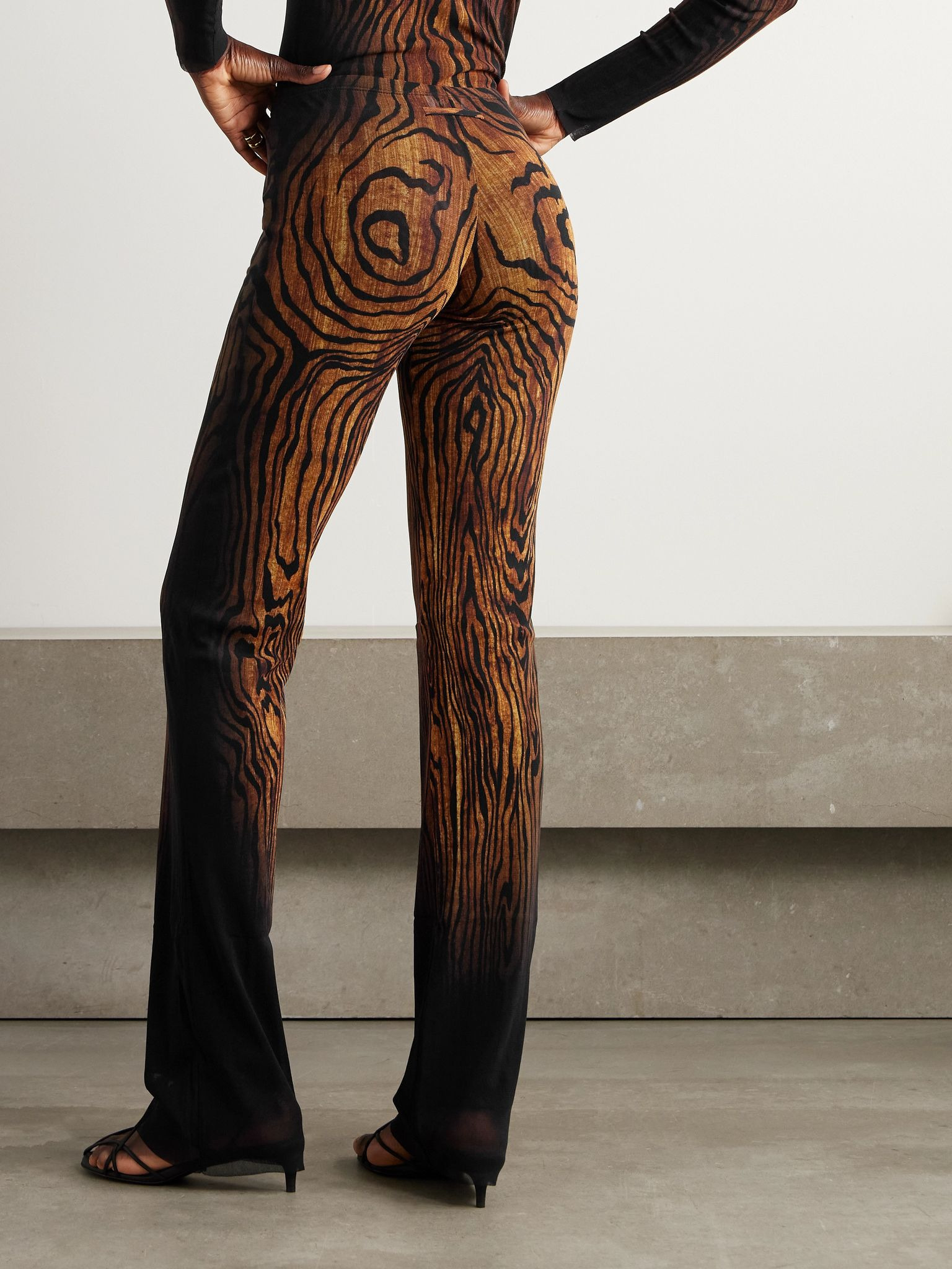 Printed mesh straight-leg pants Brown - 4
