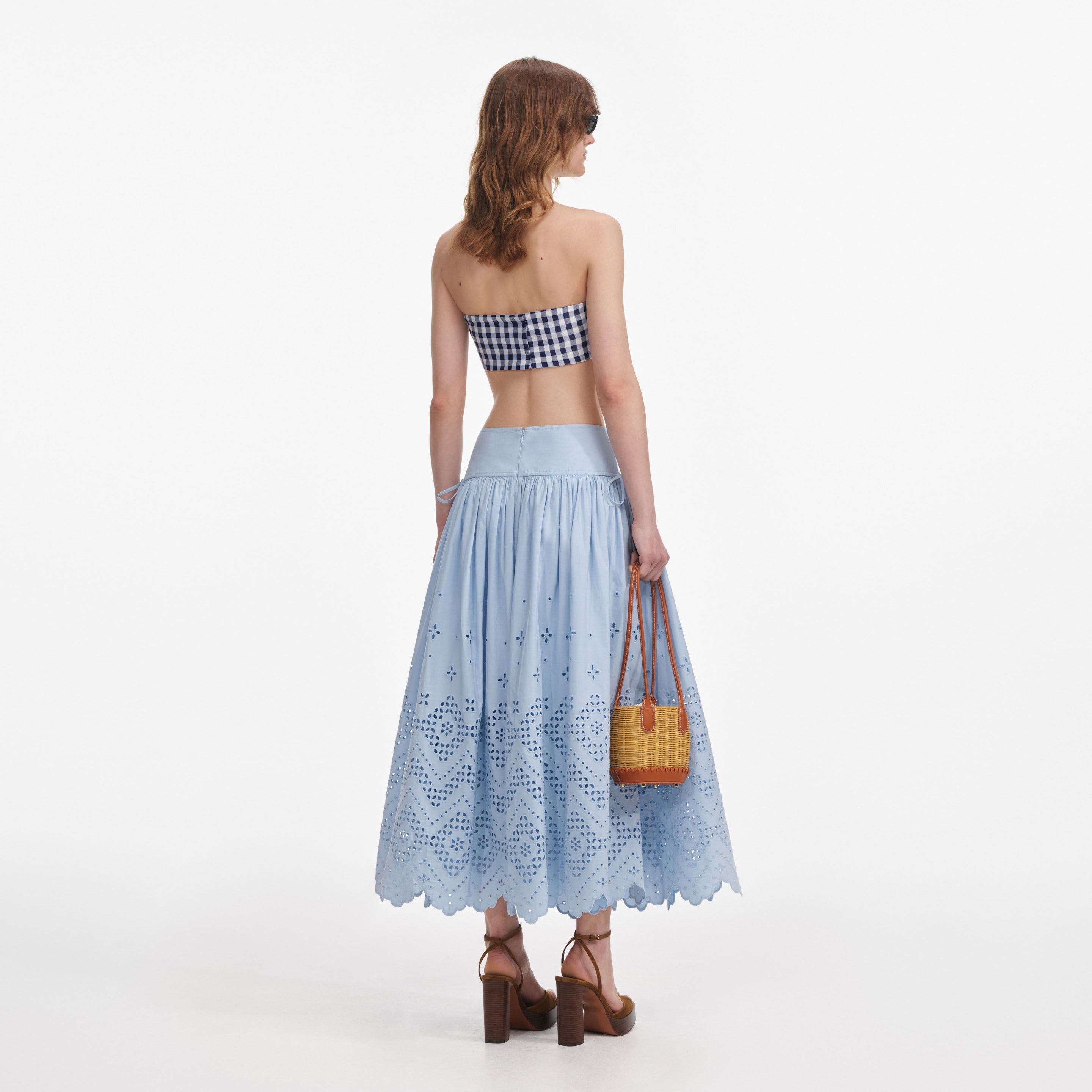 Blue Cotton Broderie Midi Skirt - 3