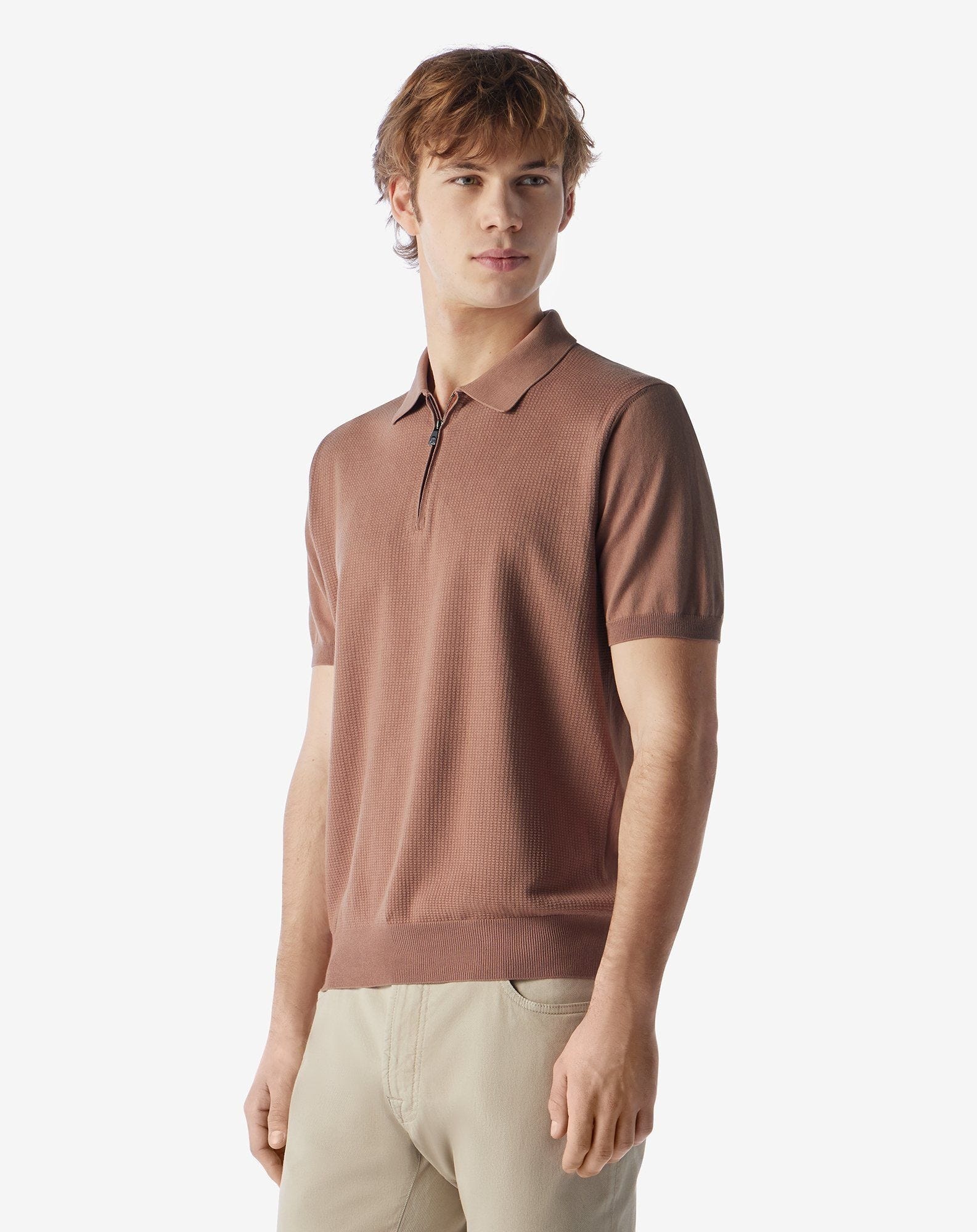 Burnt earth zip-up Pima cotton polo shirt - 2